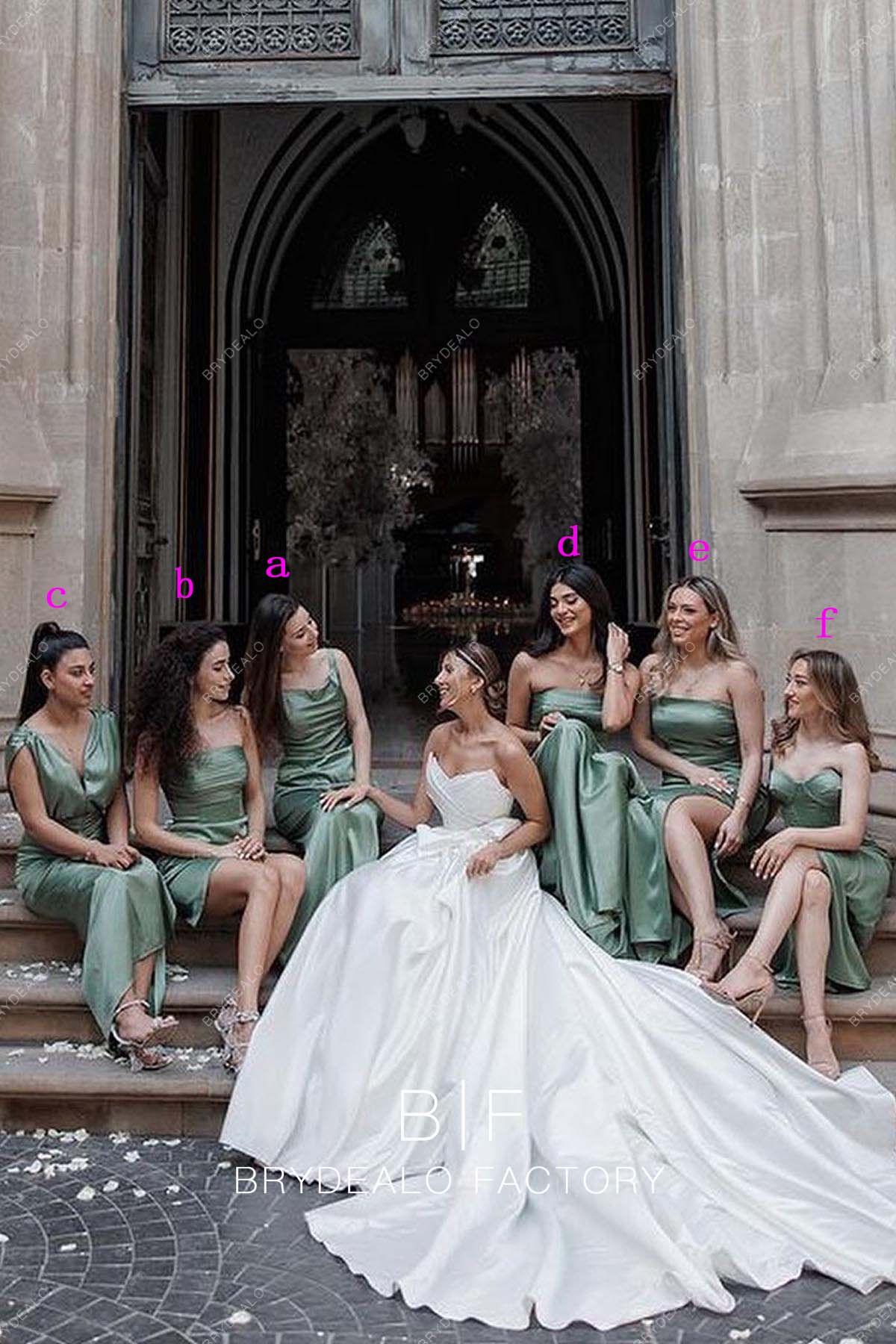 beautiful sage satin sleeveless Mismatched Bridesmaid Dresses