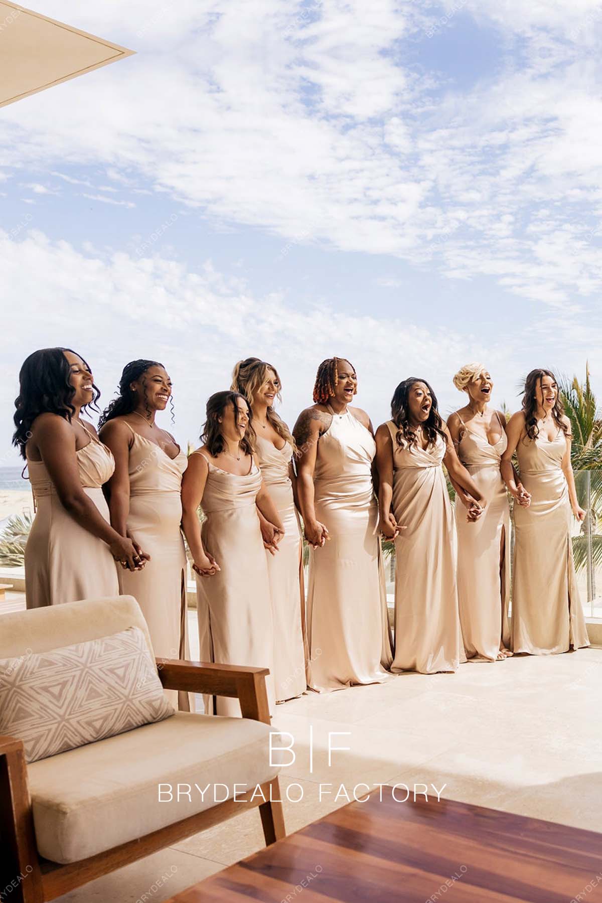 Pearl Pink Sheath Long Mismatched Bridesmaid Dresses