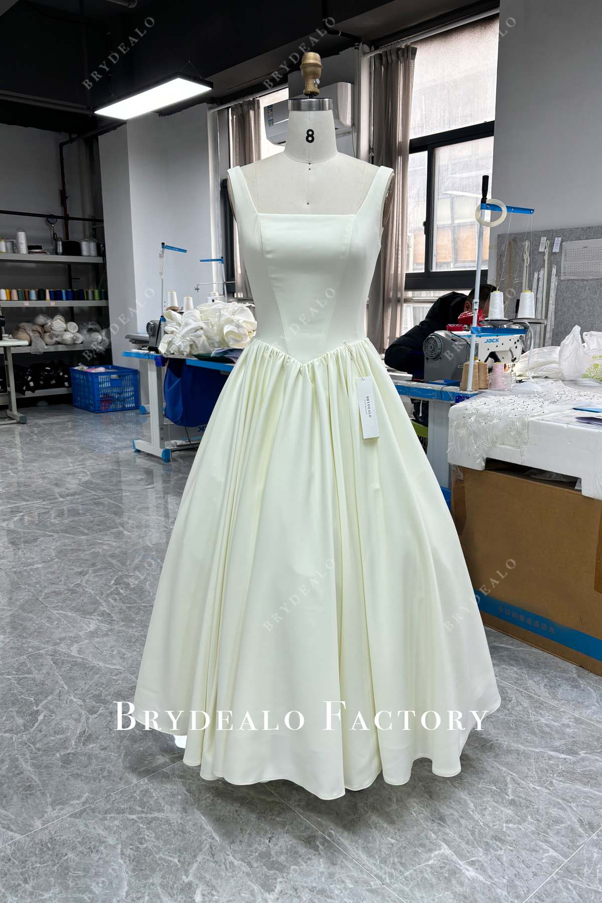 ankle length ivory crepe short wedding dress