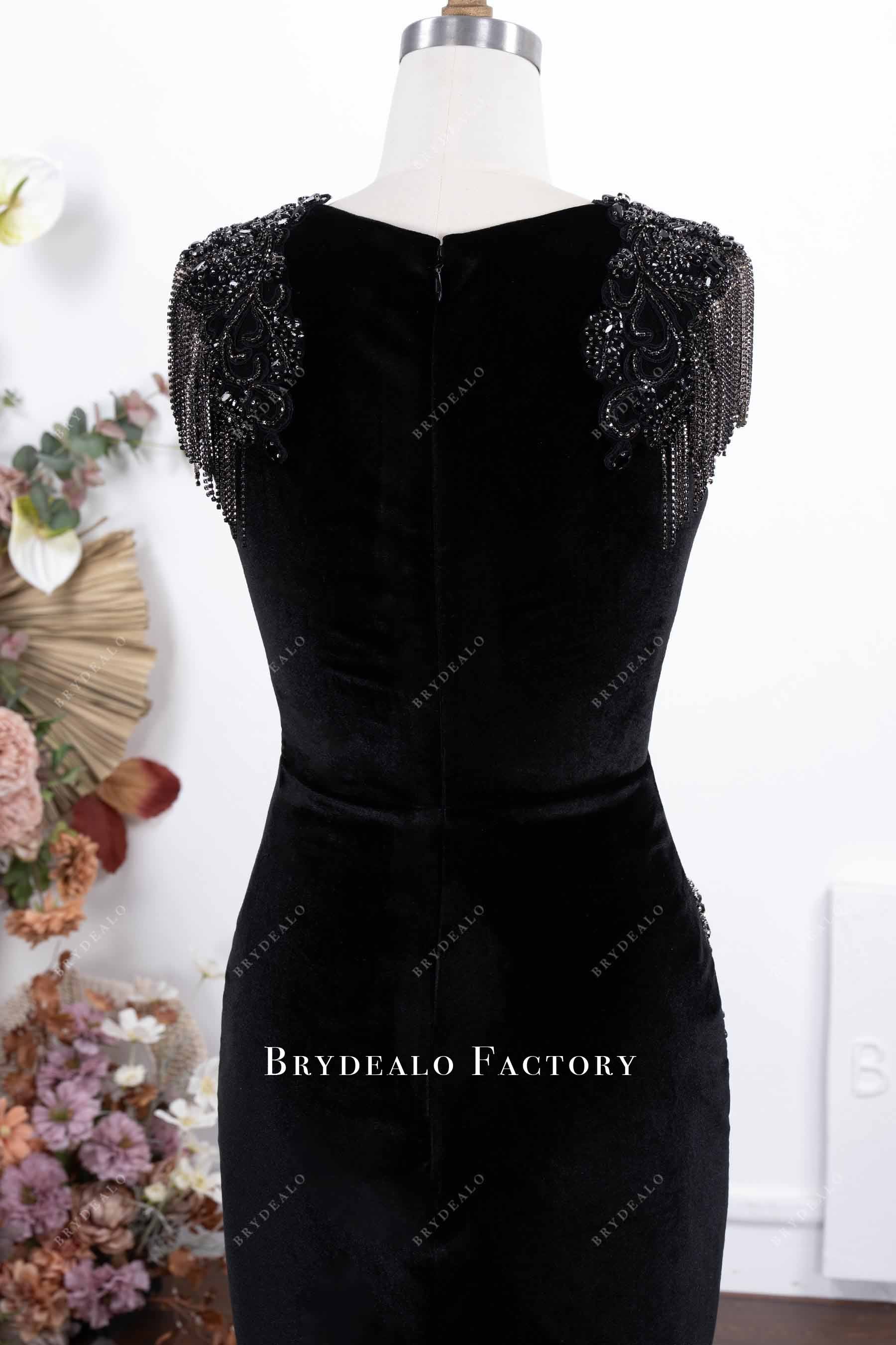 sleeveless velvet prom dress