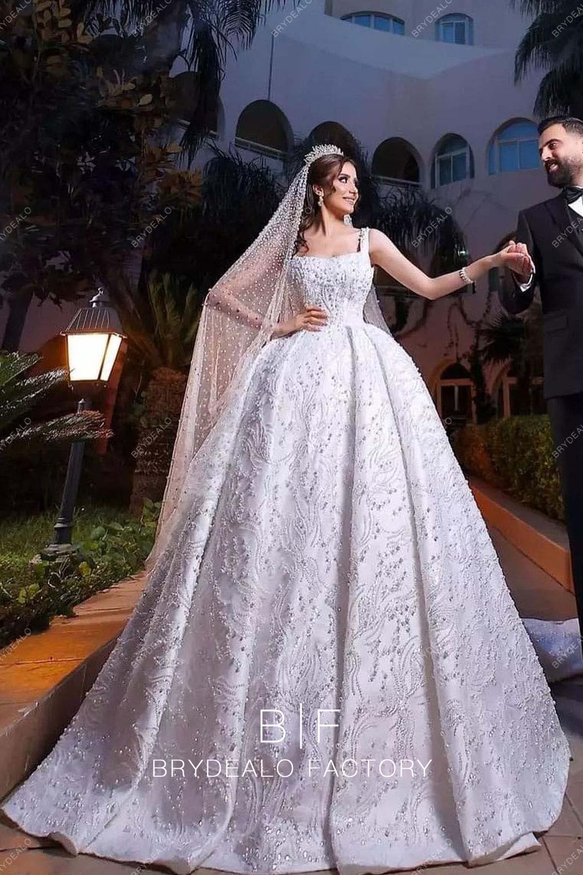 pearl beads for wedding dress Viviana Beaded Gown | Made-To-Order detachable beaded capelet collar Square Neck Pearl Top Wedding