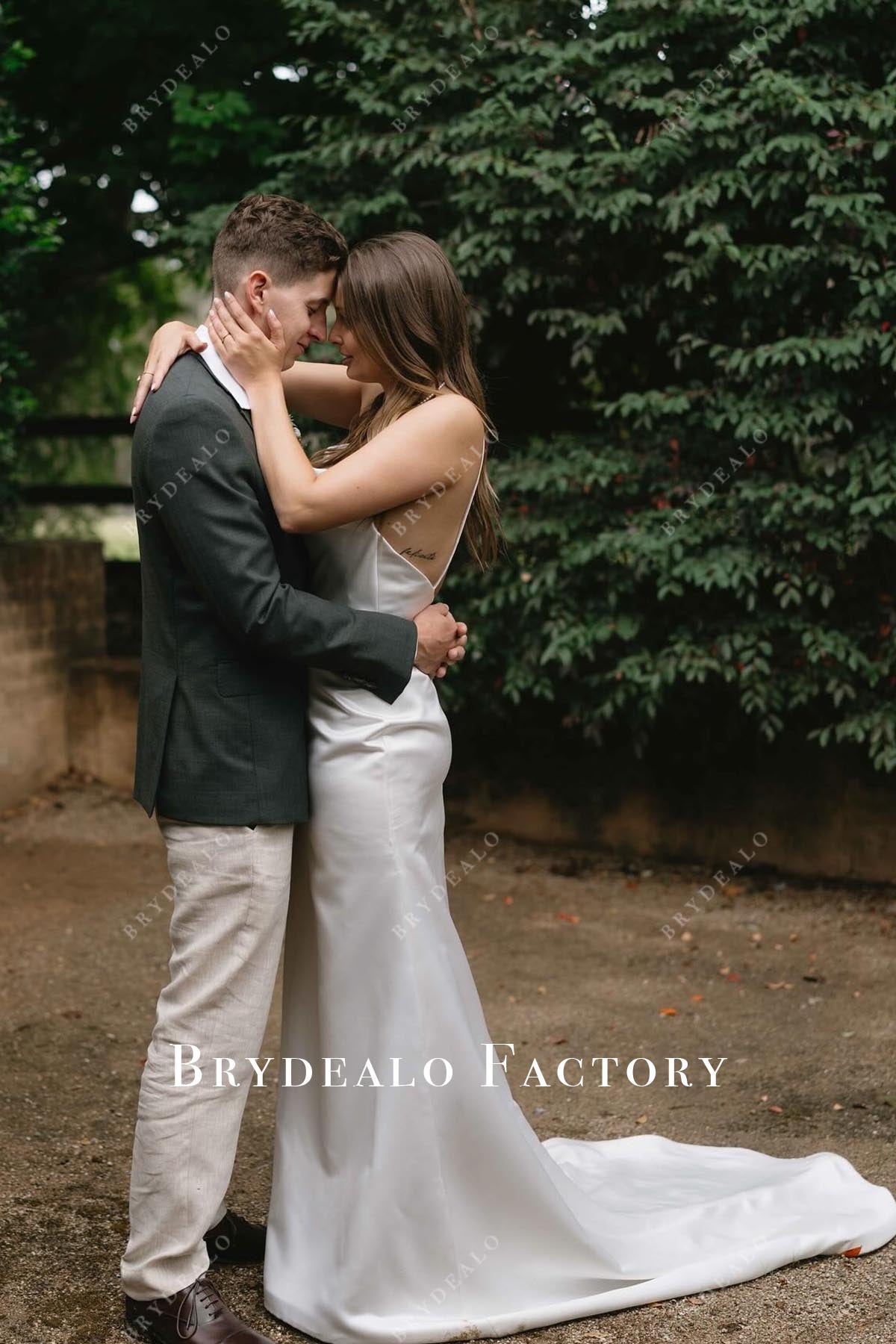 spaghetti straps long wedding dress