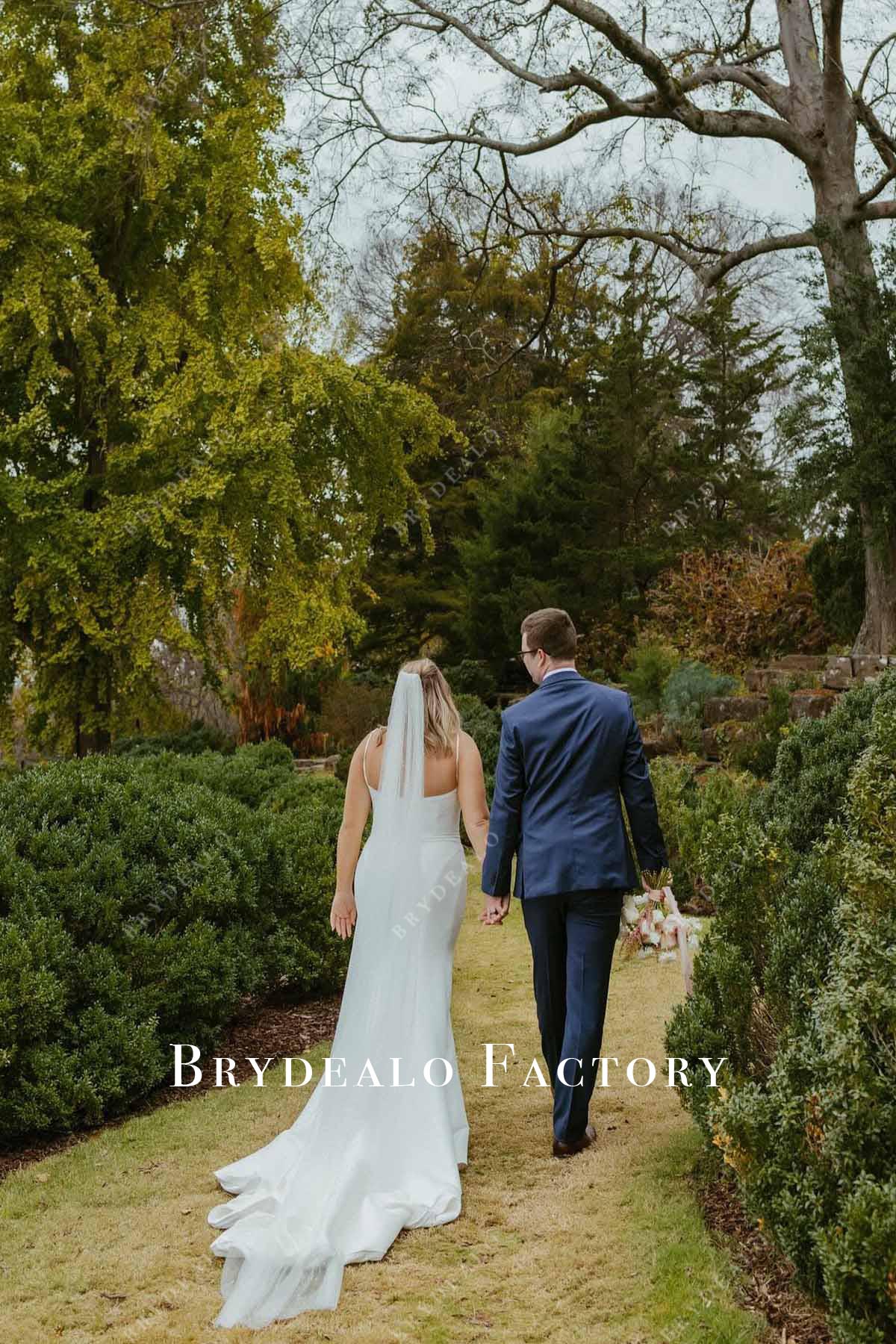 spaghetti straps open back wedding dress