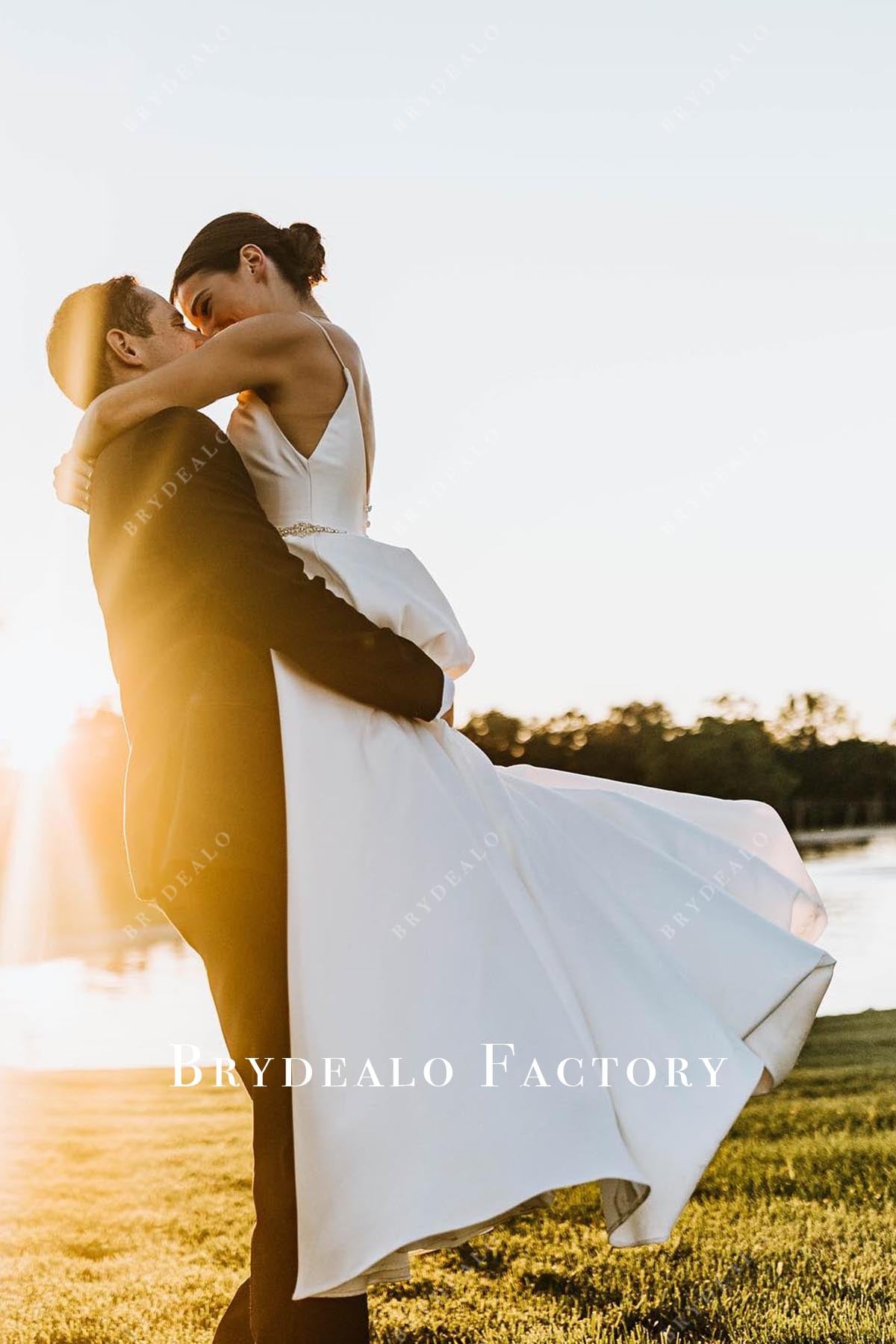 spaghetti straps v back wedding dress