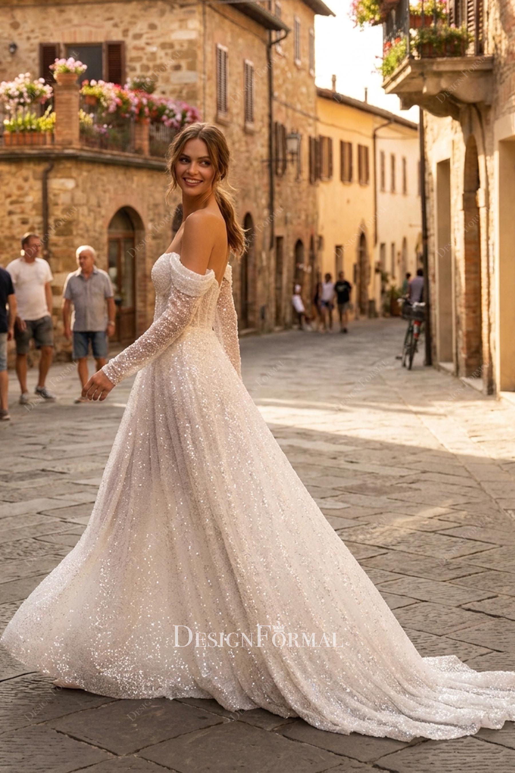 sparkly beaded v back wedding dress