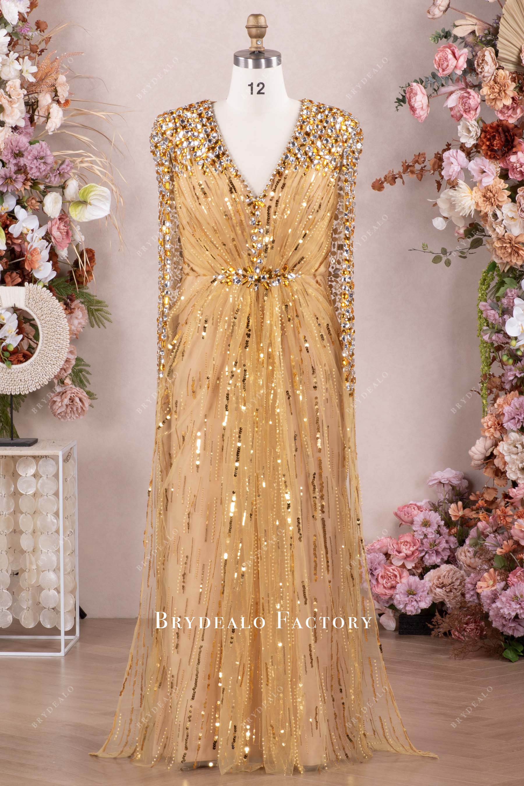 Luxe Gold Rhinestones V-neck Long Wedding Prom Dress Luxe Gold Rhinestones V-neck Long Wedding Prom Dress