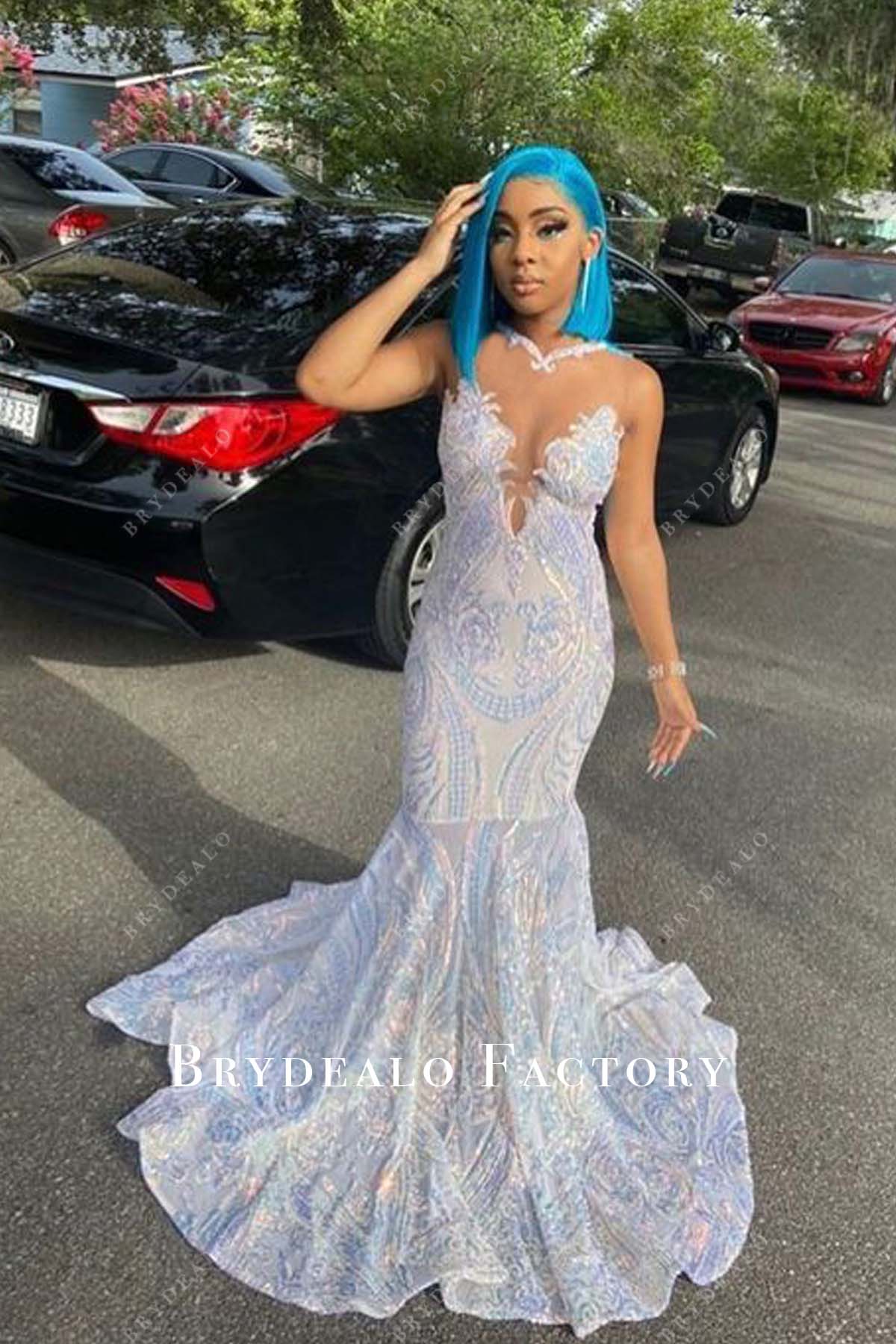 Sparkly Ombre Sequin Fit and Flare Formal Gown