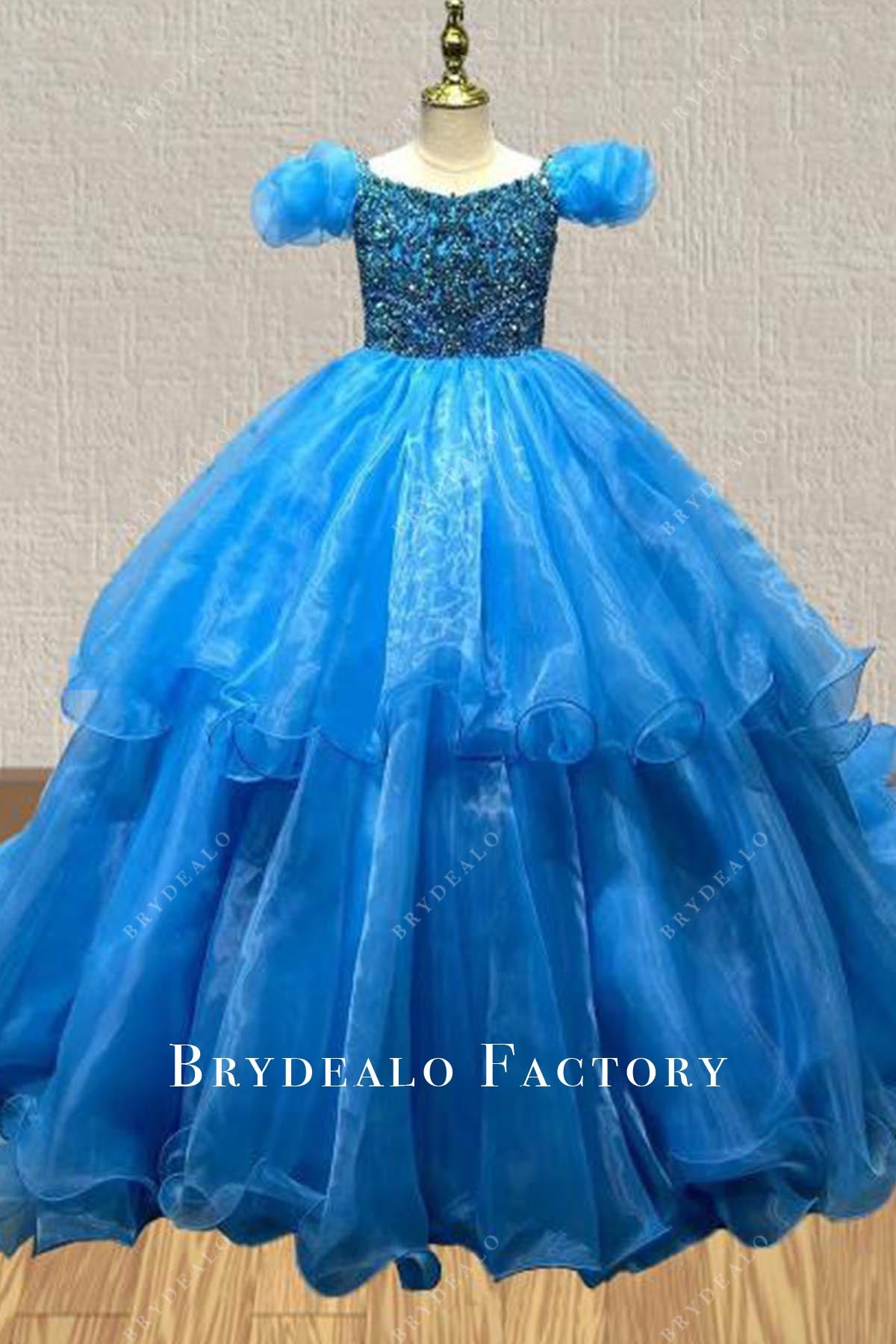 sparkly ocean blue a line pageant dress