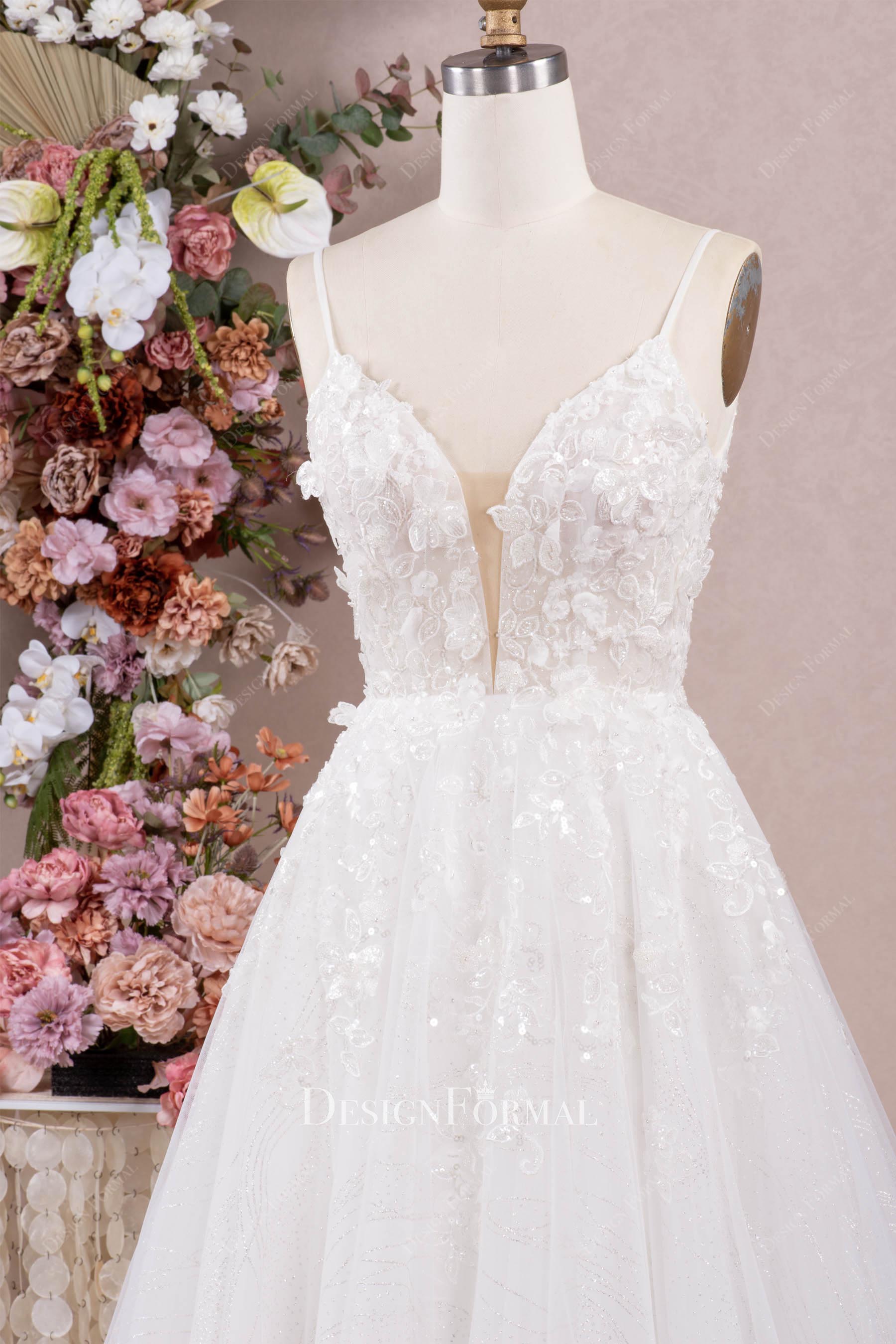 sparkly plunging neck wedding dress