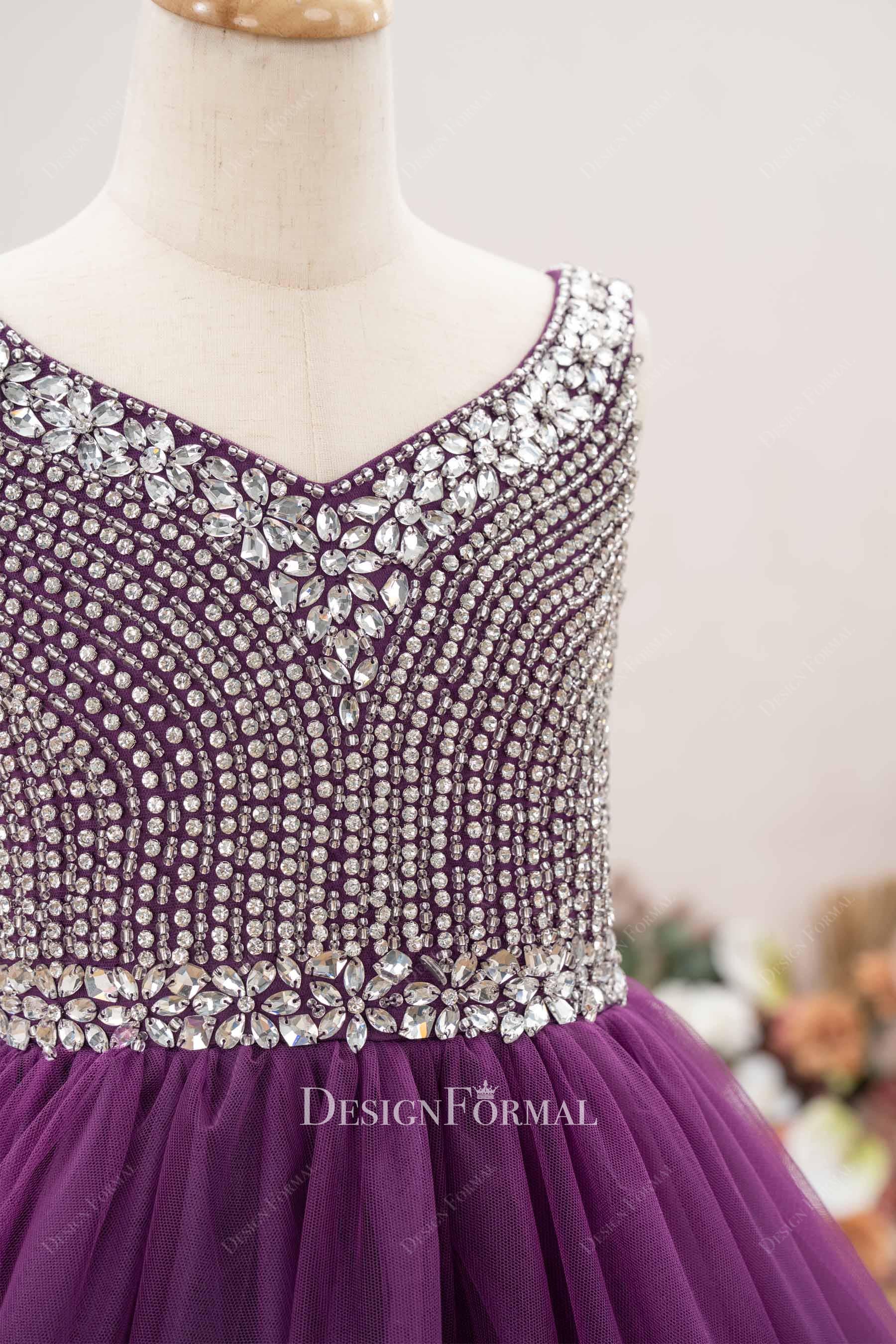sparkly rhinestones grape kids pageant dress