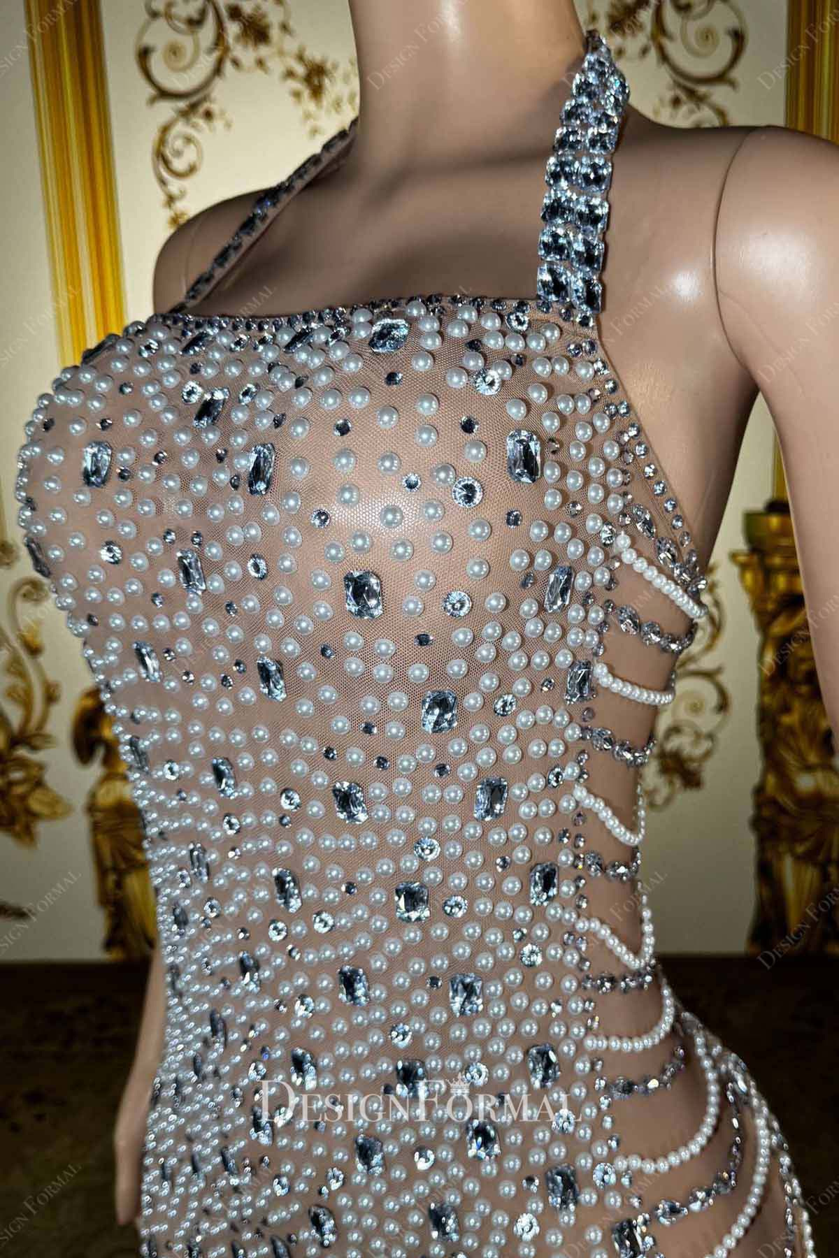 sparkly rhinestones halter prom dress