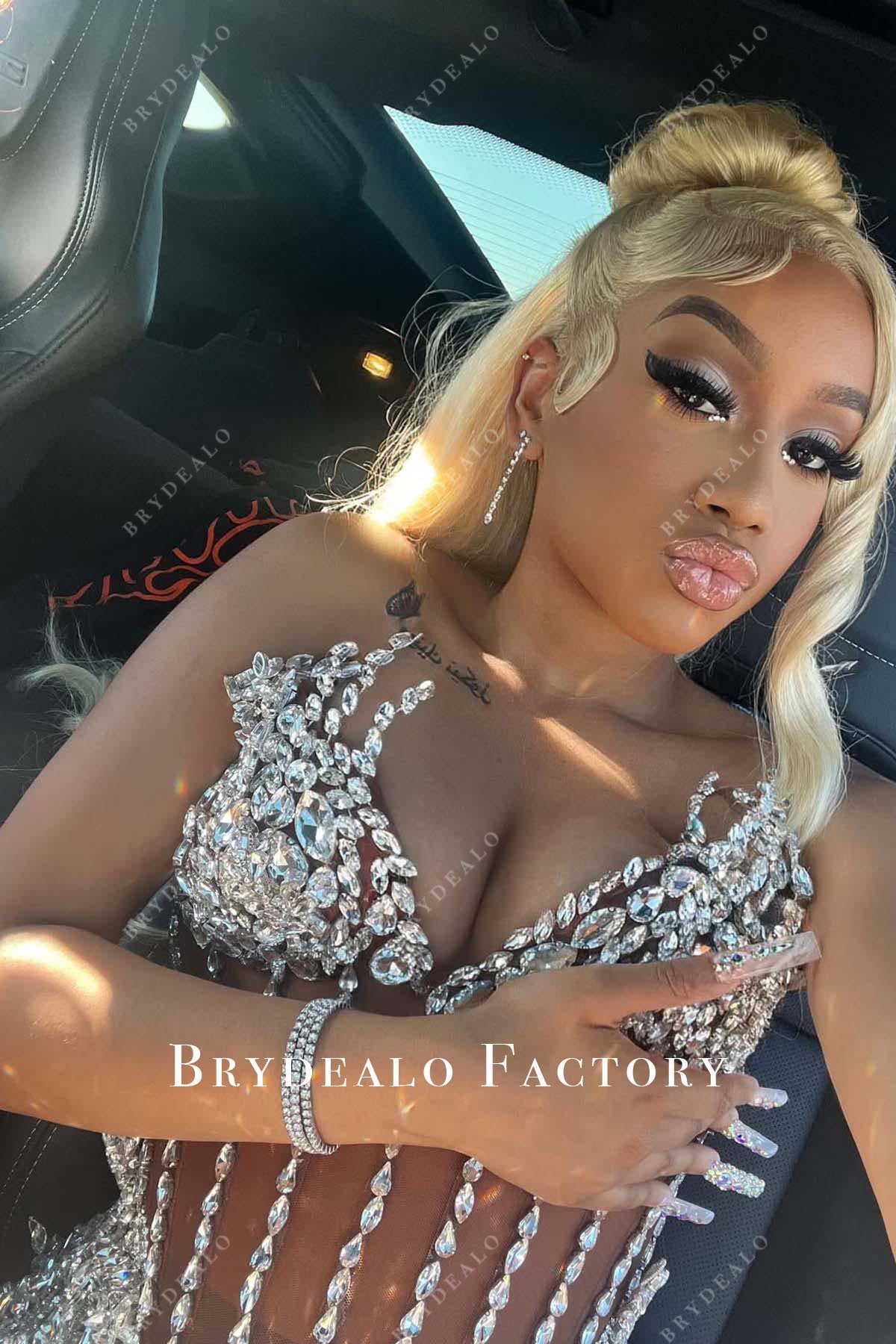 sparkly rhinestones strapless prom dress