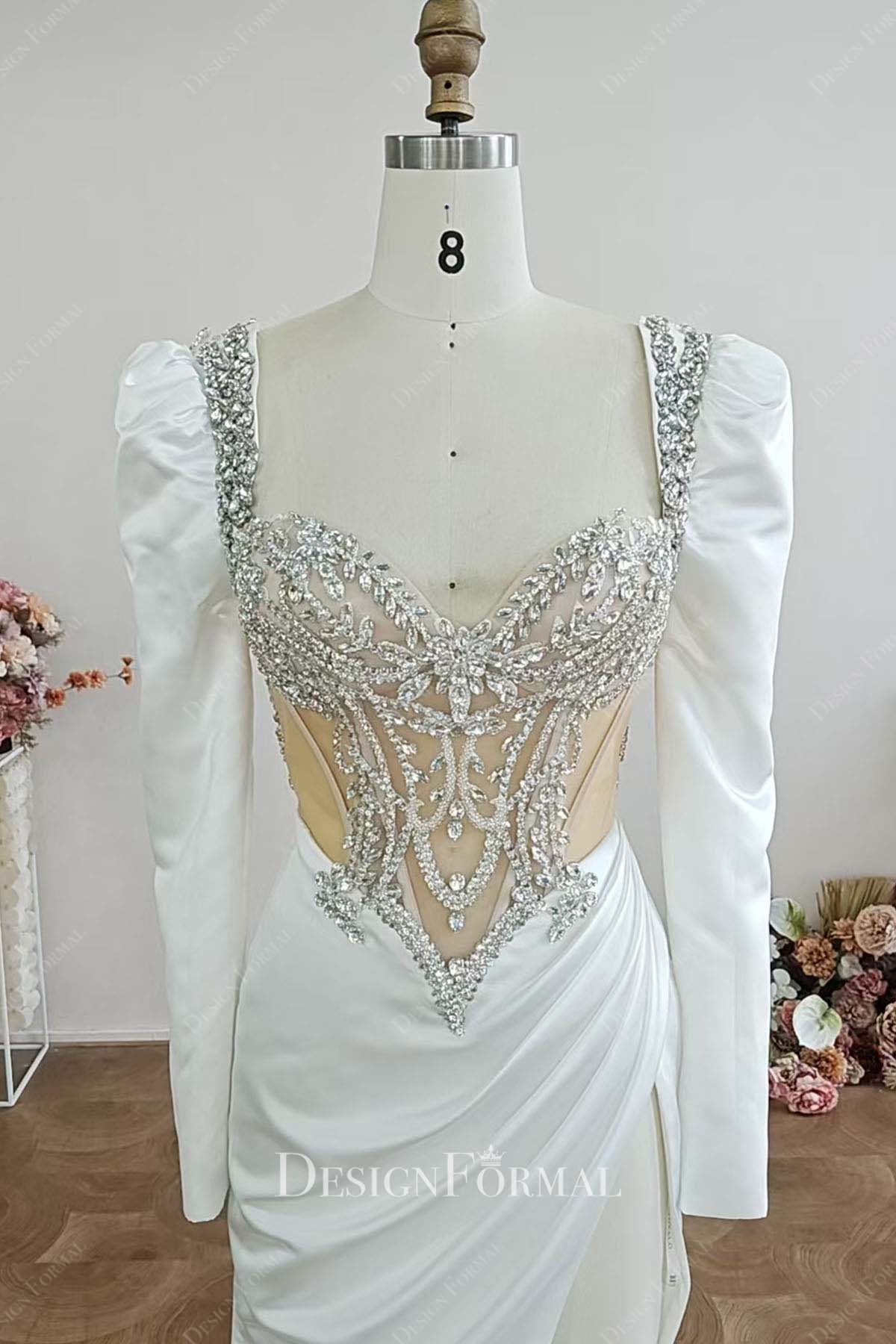sparkly rhinestones sweetheart neck bridal dress