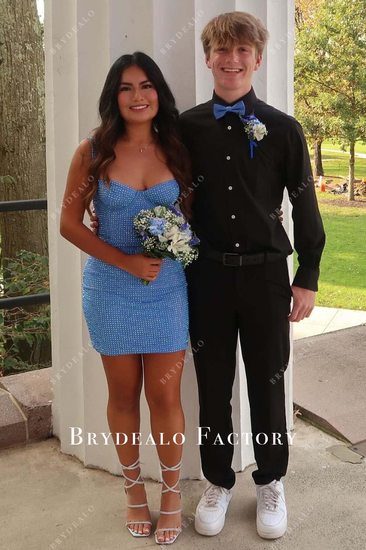 sparkly sequined sweetheart neck mini homecoming dress