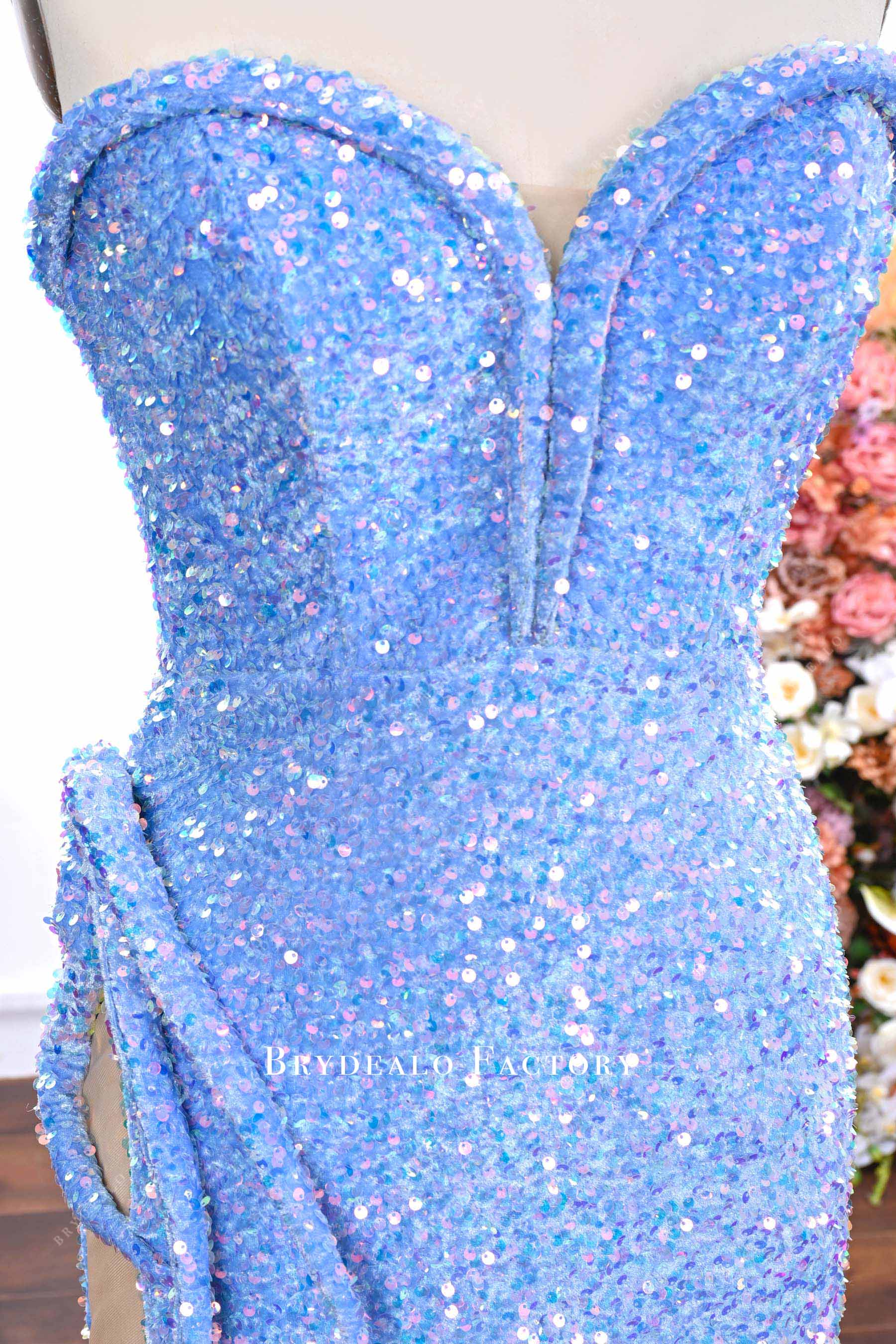 sparkly sky blue sweetheart neck prom dress