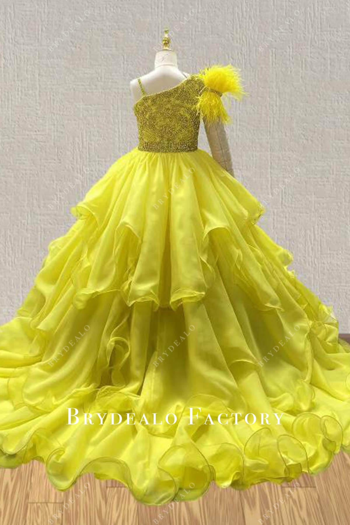 sparkly yellow court train pageant dress