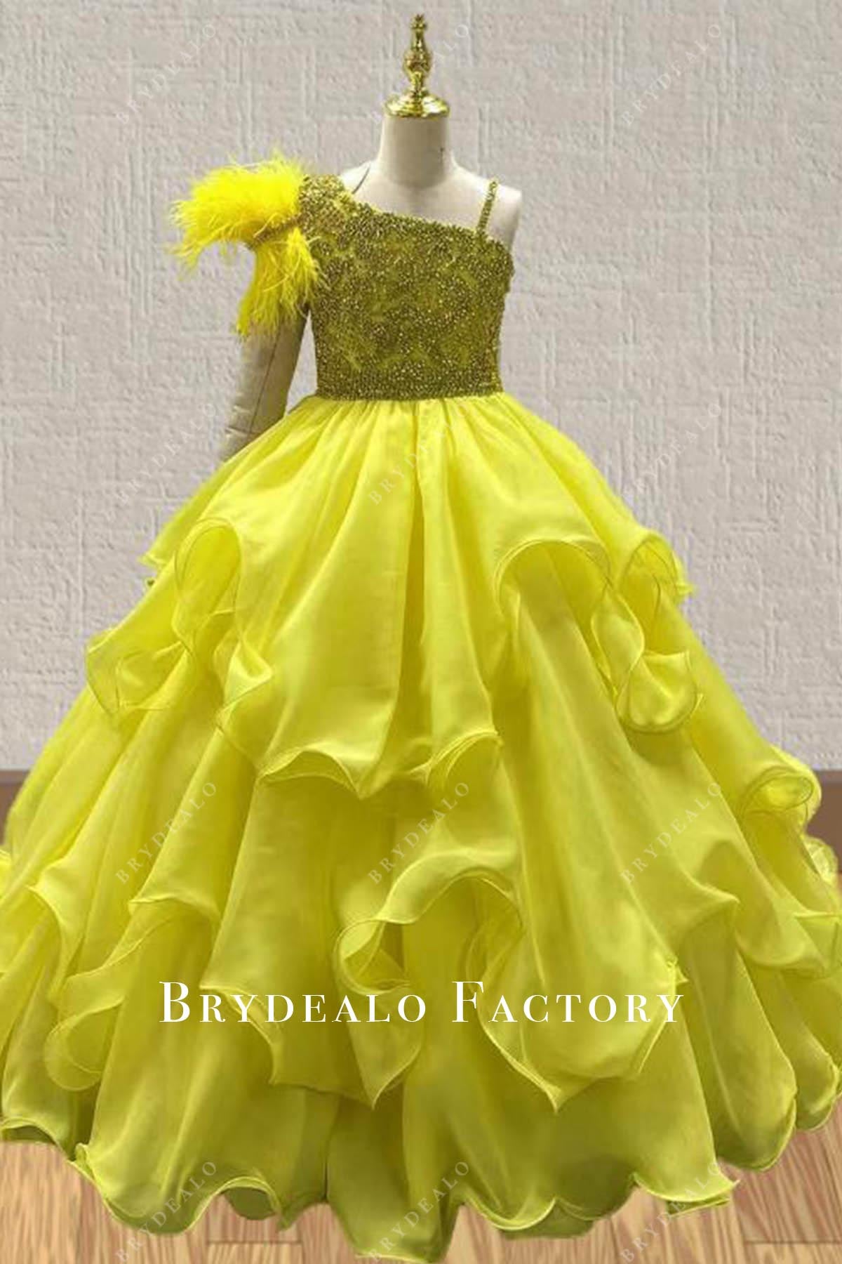 Yellow Rhinestones Asymmetrical Neckline Ball Gown Pageant Dress Yellow Rhinestones Asymmetrical Neckline Ball Gown Pageant Dress