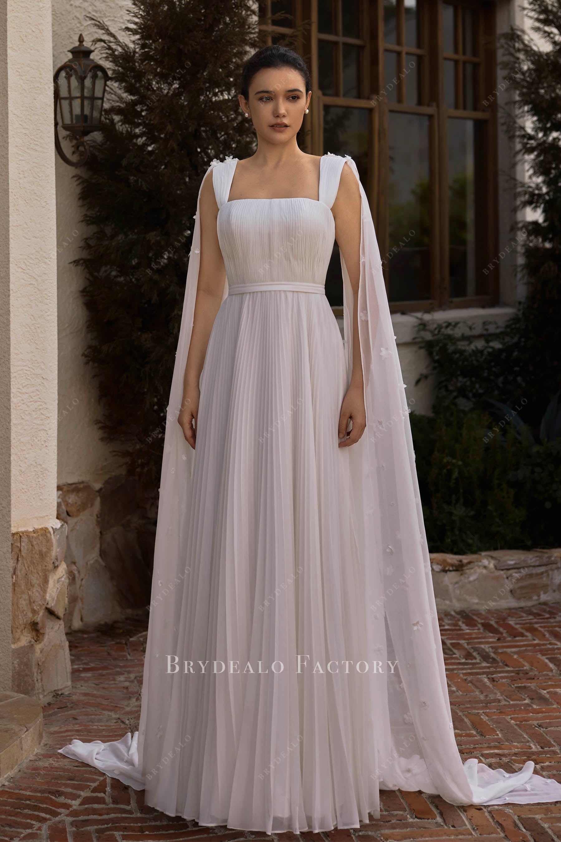 square neck chiffon wedding dress