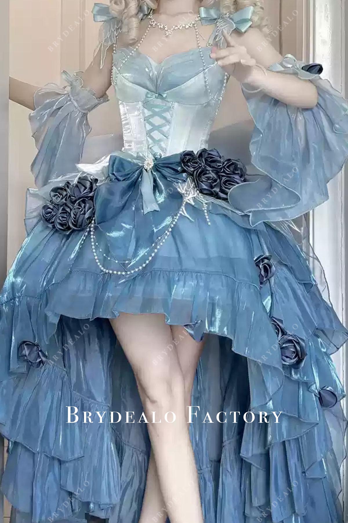 steel blue high to low lolita dress