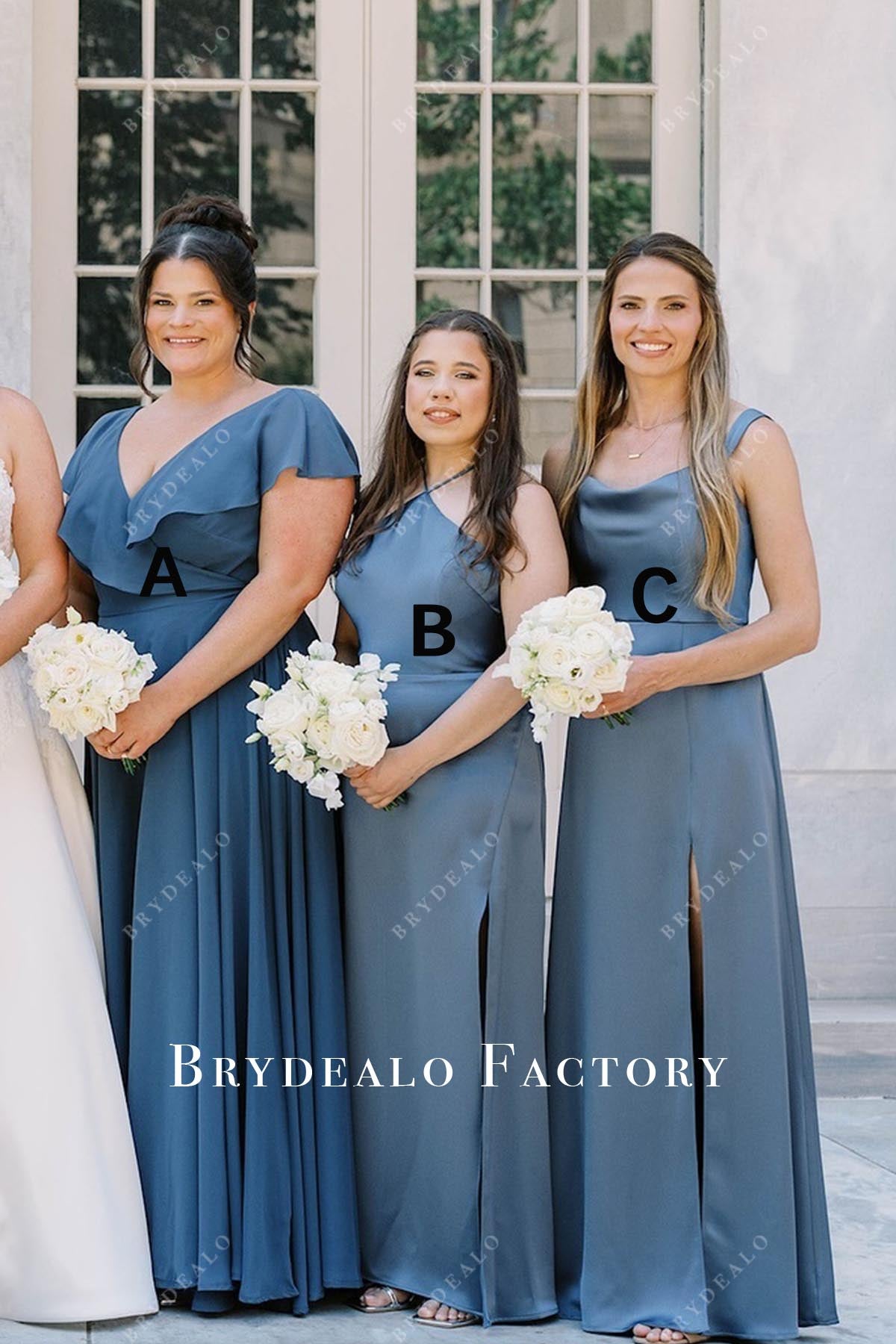 Mismatched Bridesmaid Dresses Blue Floor Length Maid Of Honor Gowns