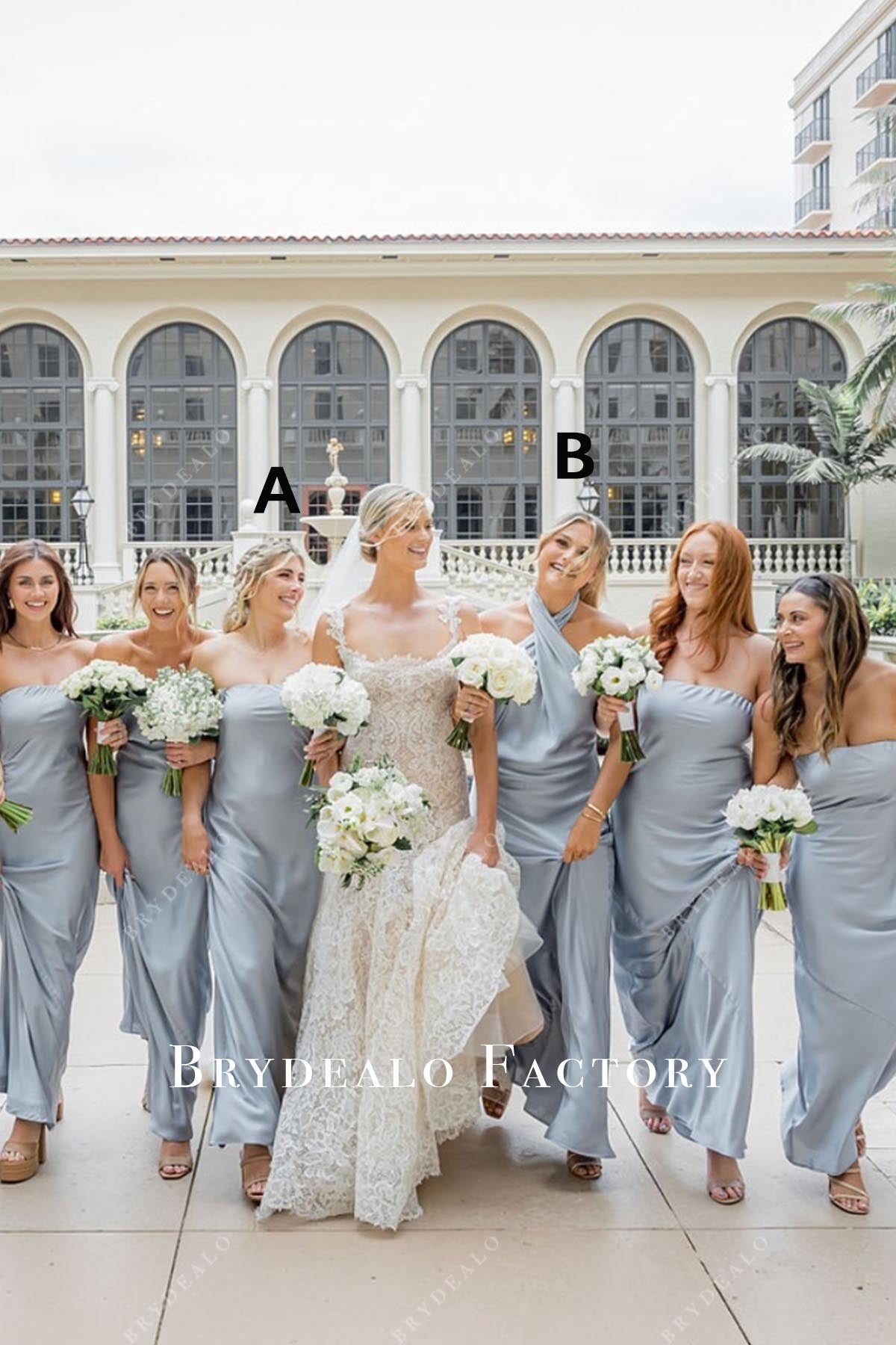 steel blue sleeveless mismatched bridesmaid dresses
