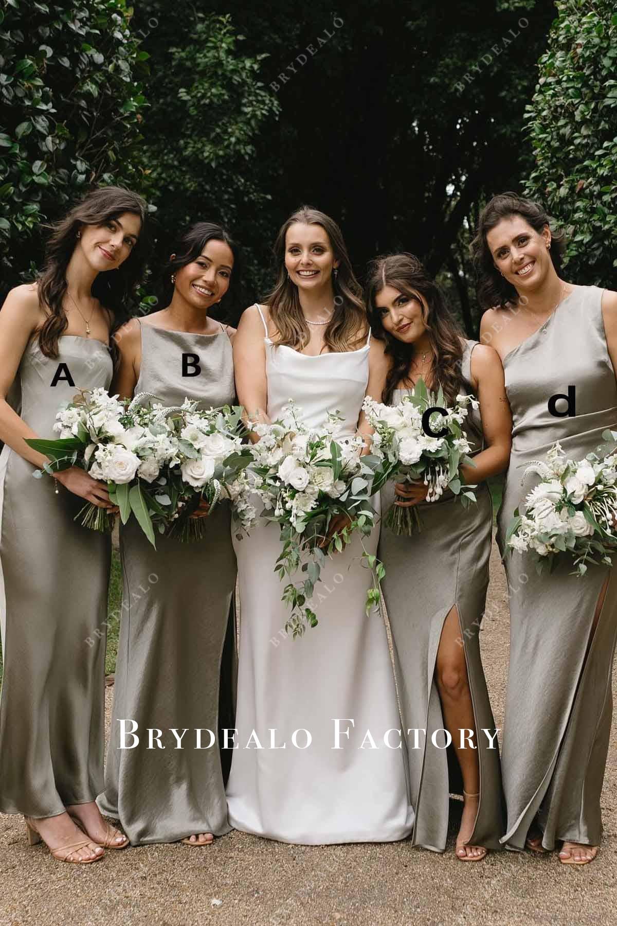 steel green mismatched bridesmaid dresses