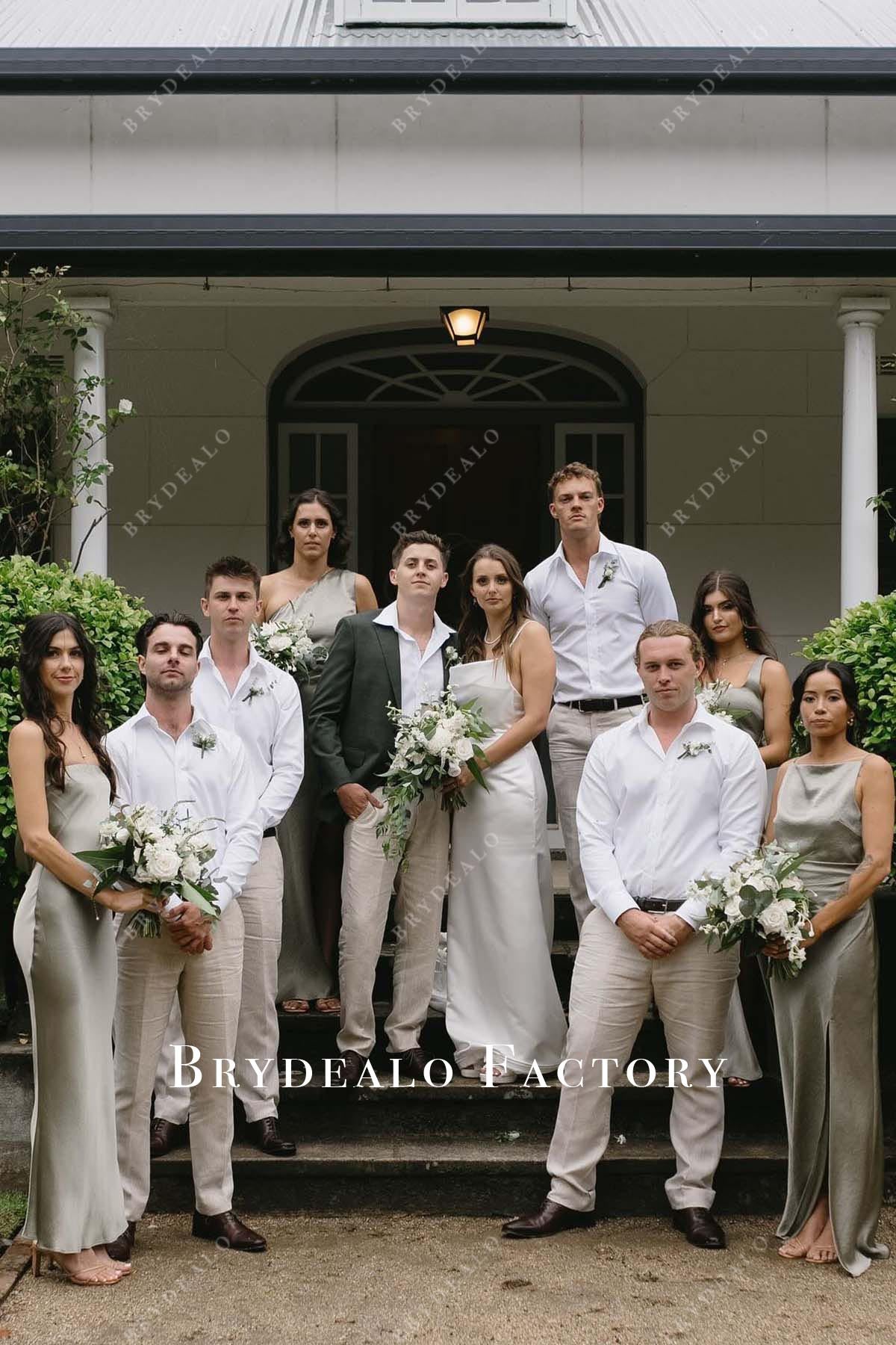 steel green sleeveless mismatched bridesmaid dresses