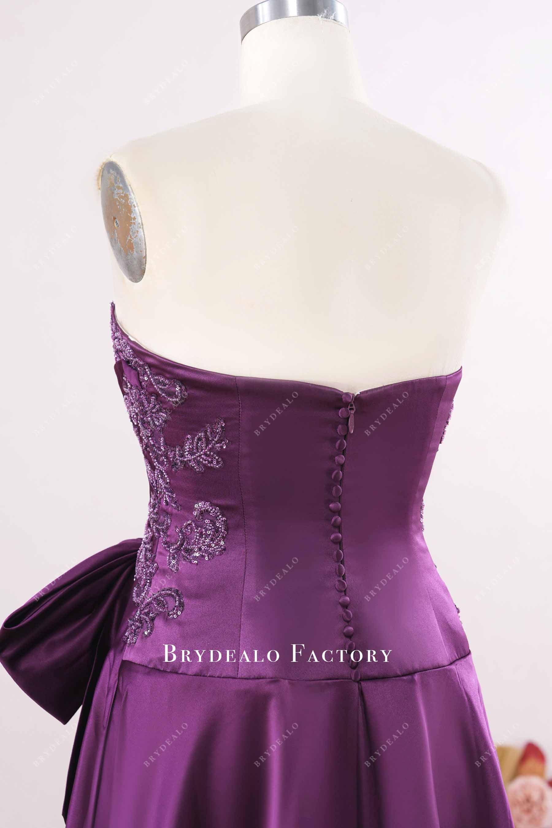 strapless buttoned back mother of bride dress