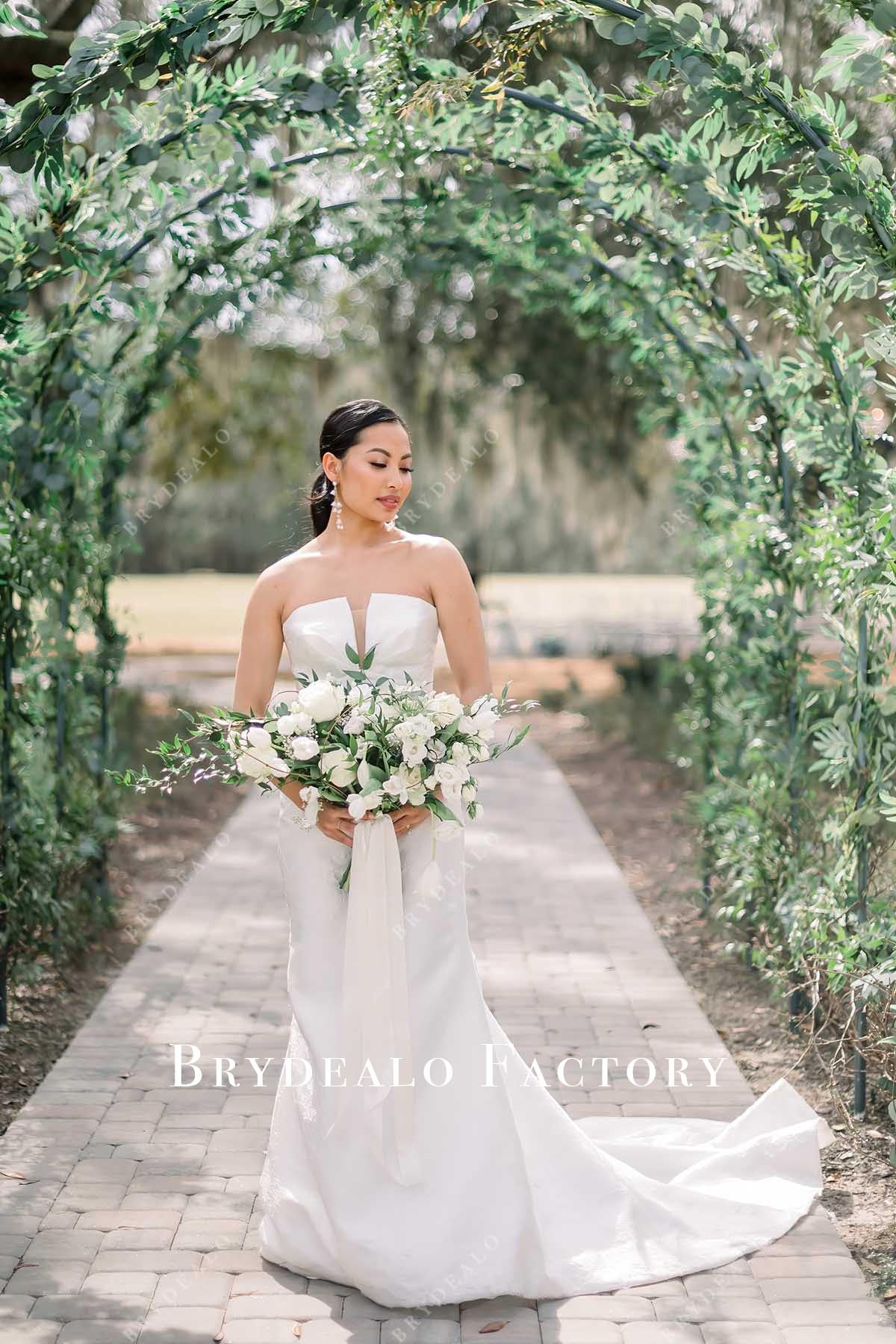 strapless chapel train wedding dress