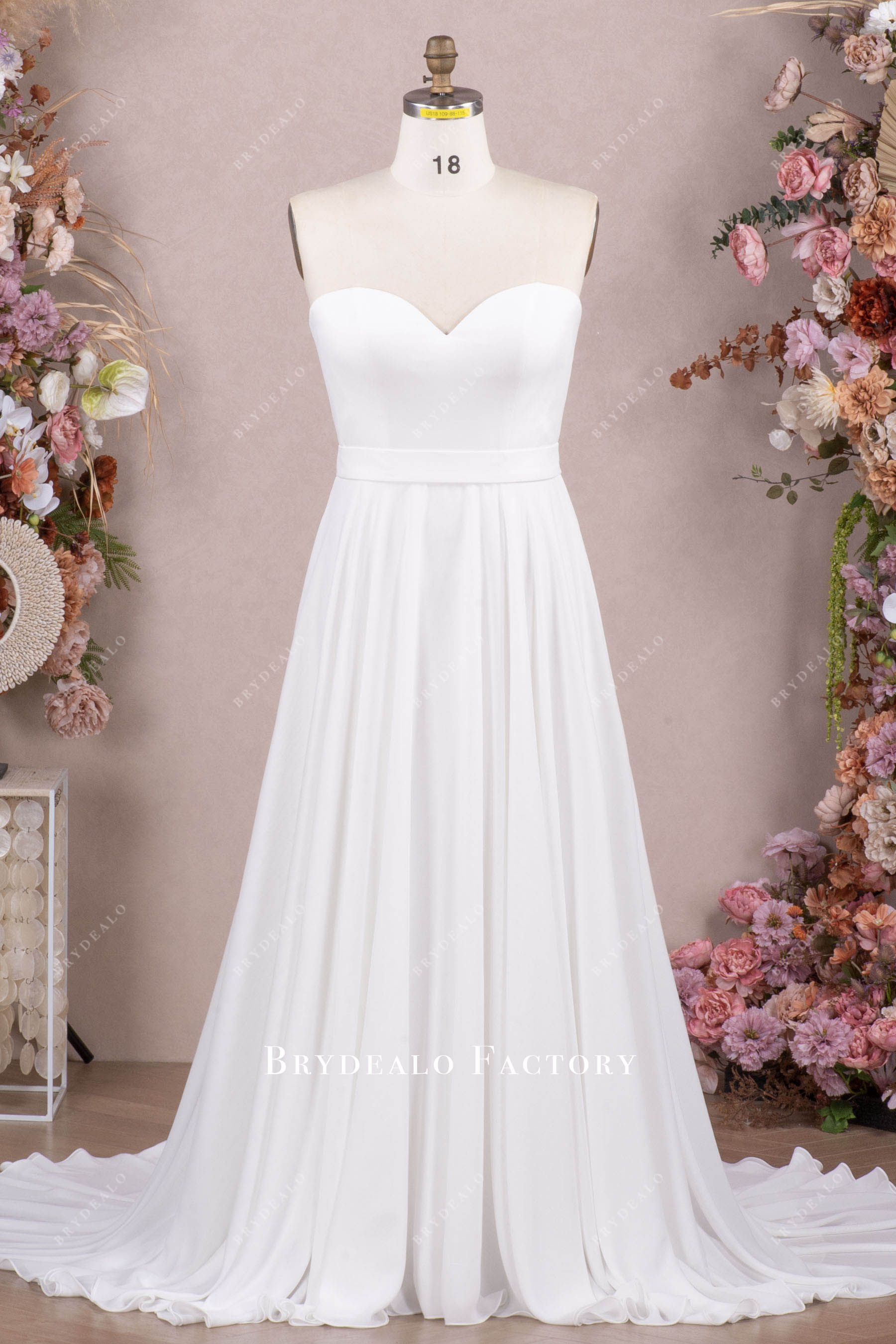 strapless chiffon aline wedding dress