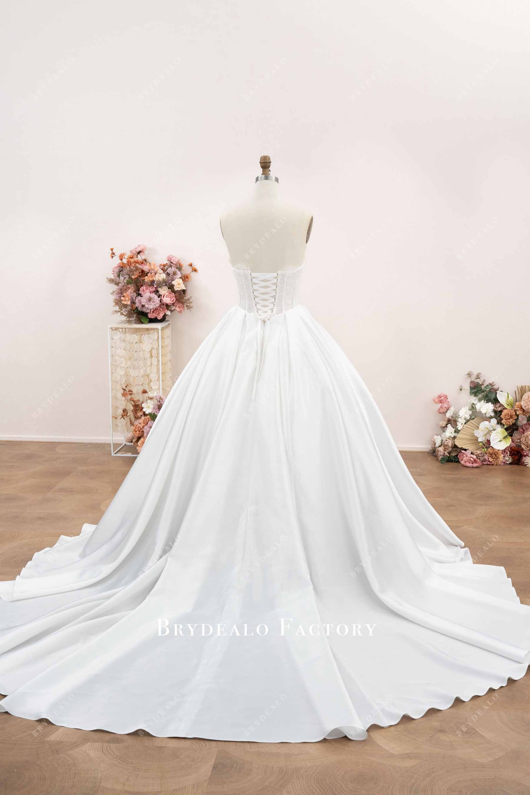 strapless lace up back wedding gown