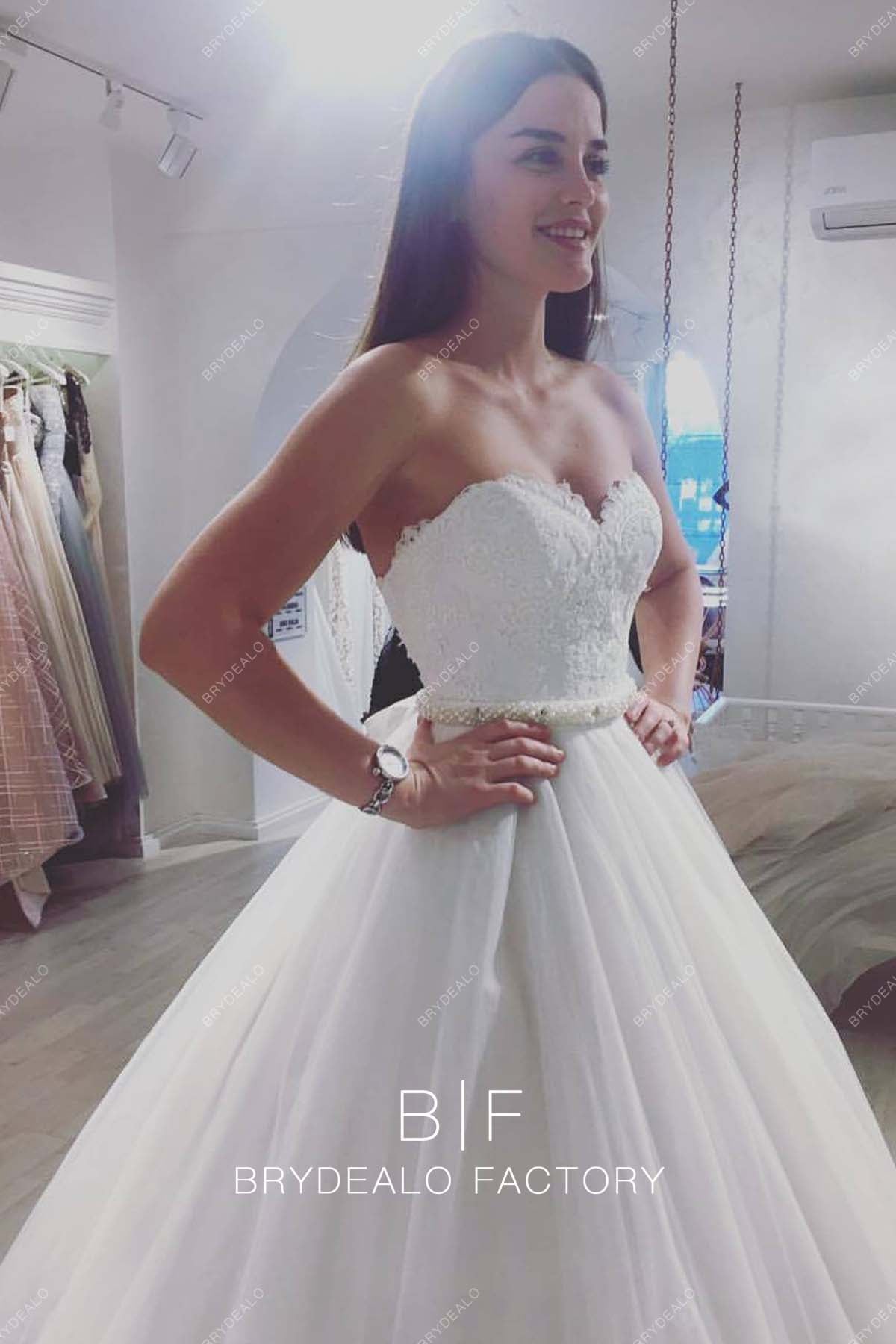 Strapless Lace Tulle Tailored Wedding Dress