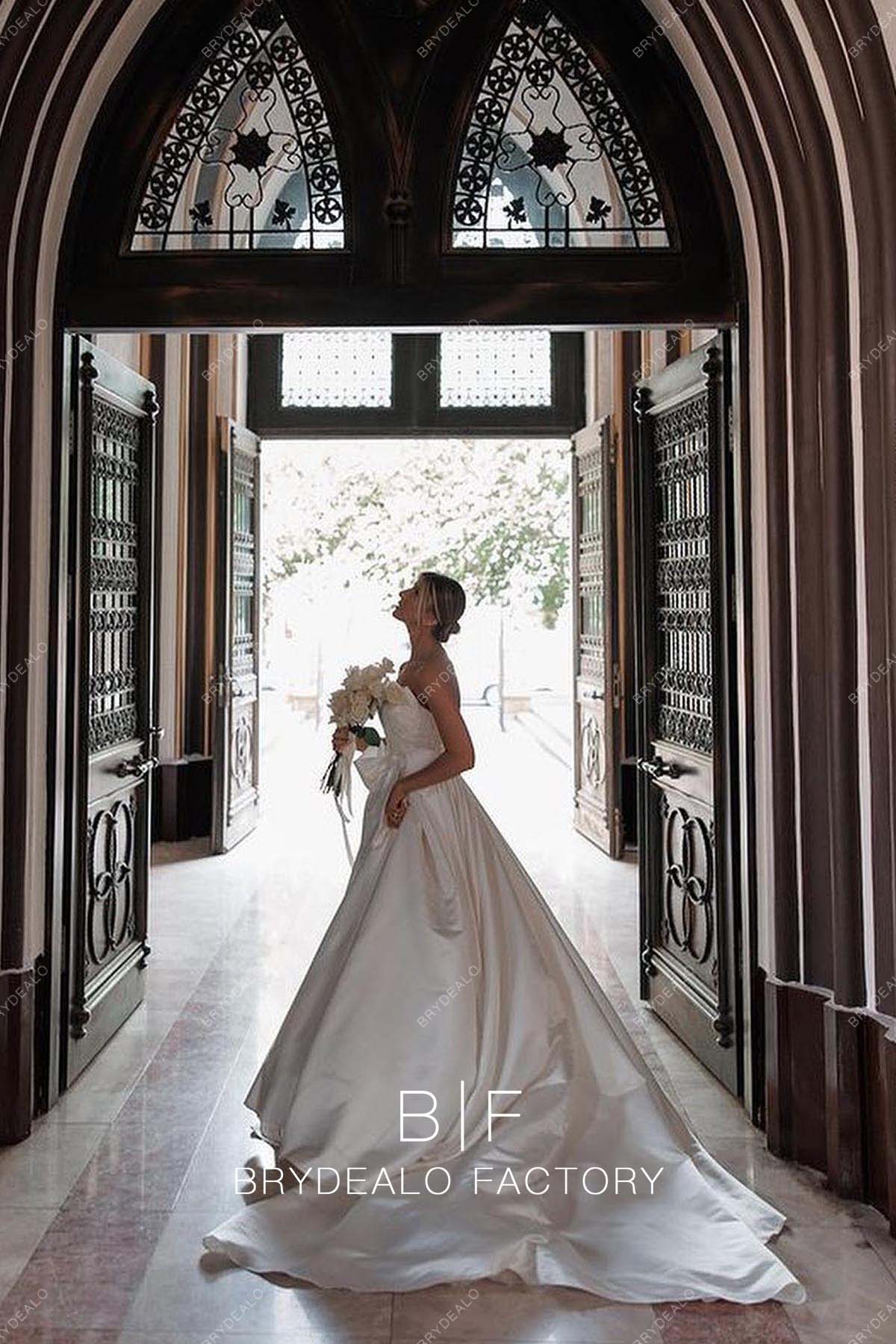 Custom Long Train Church Fall Wedding Ball Gown