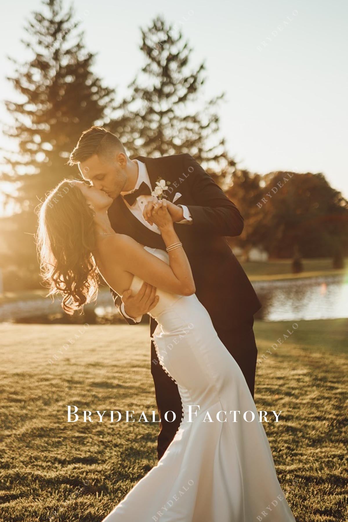 strapless long train wedding dress