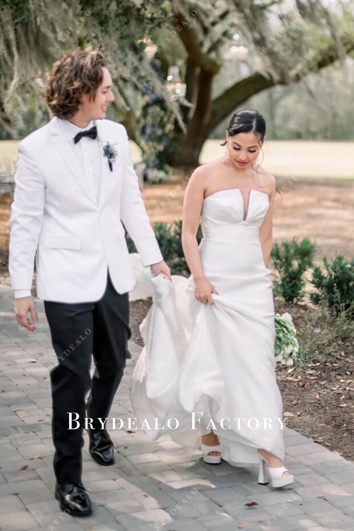 strapless long train wedding dress