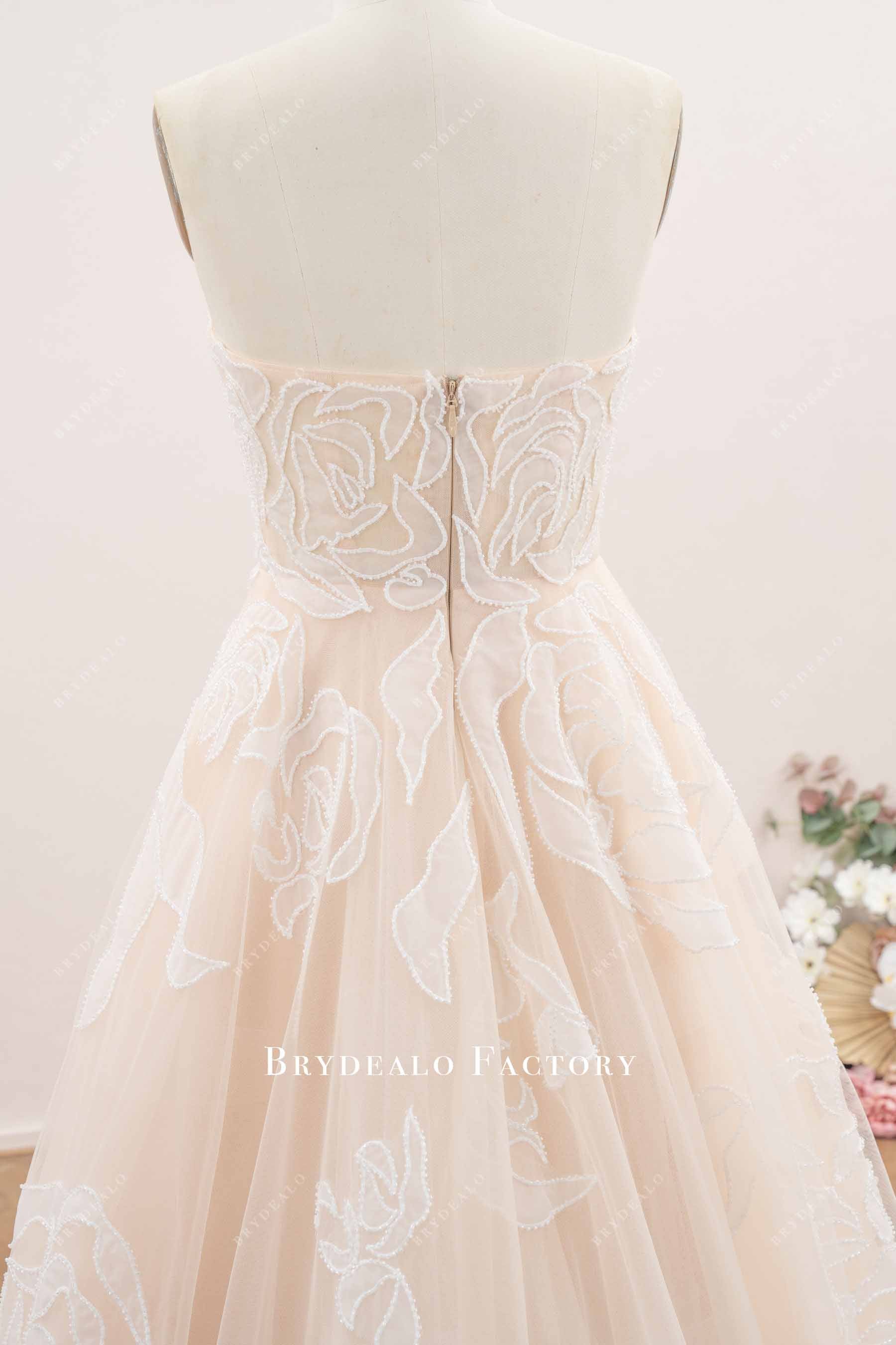 strapless open back wedding dress