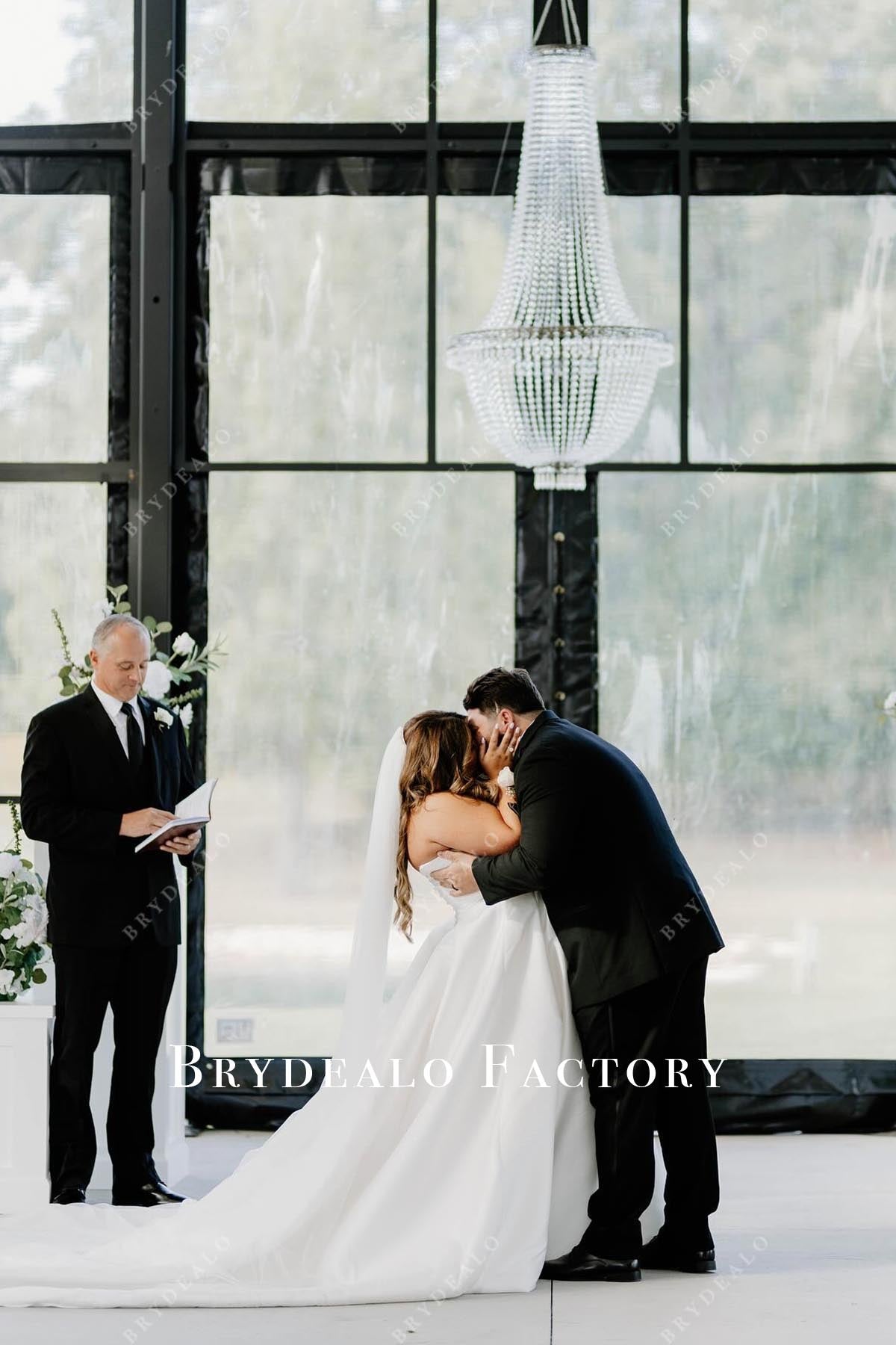 strapless open back wedding dress