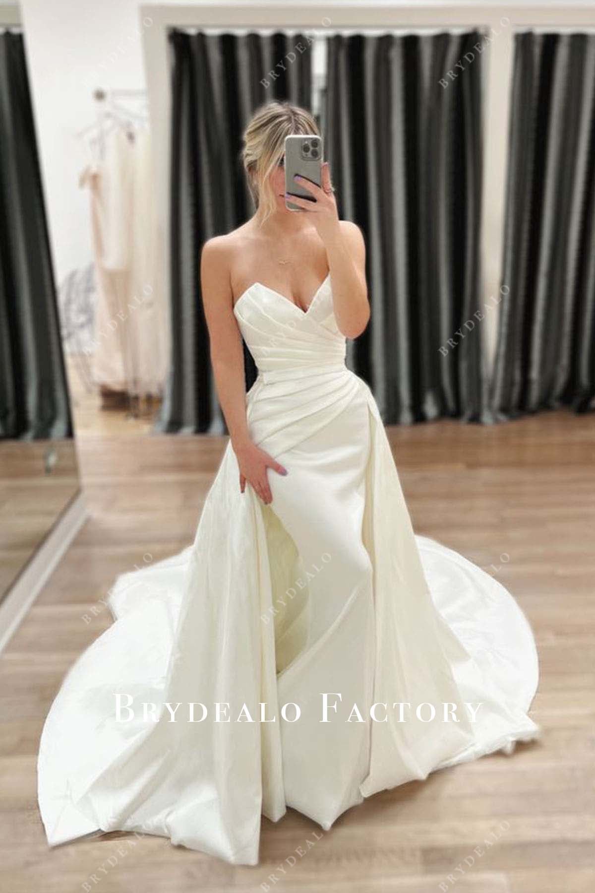 Strapless V-Neck Satin Mermaid Overskirt Wedding Dress