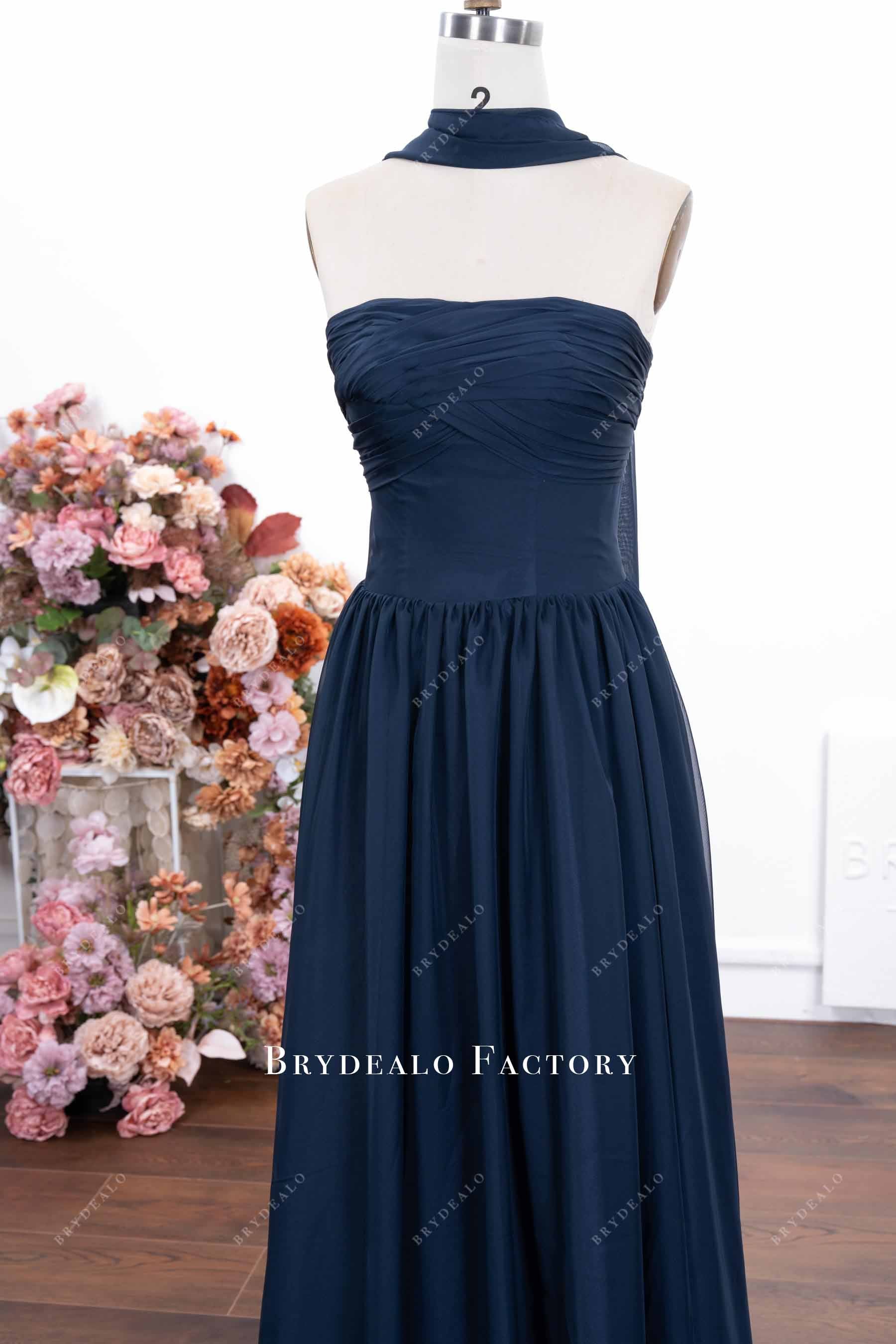 strapless pleated bodice bridesmaid dress