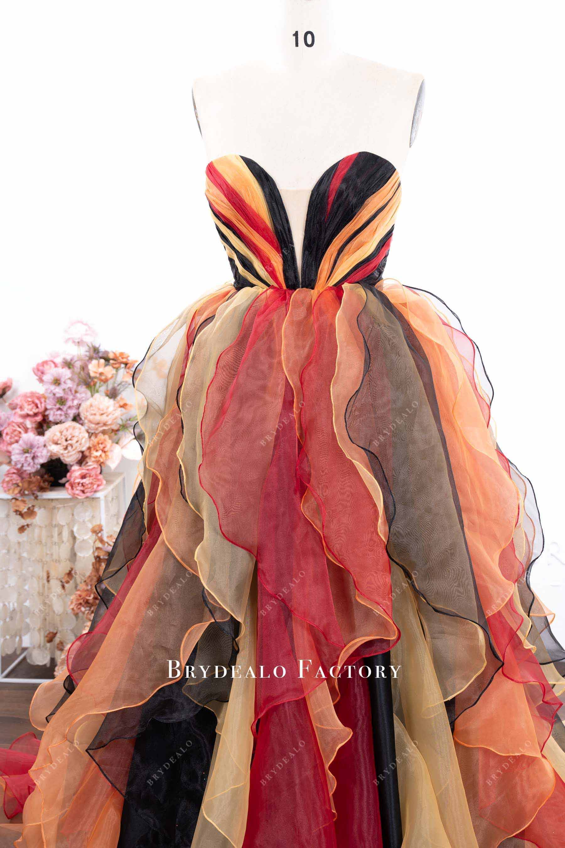 strapless pleated plunging prom gown