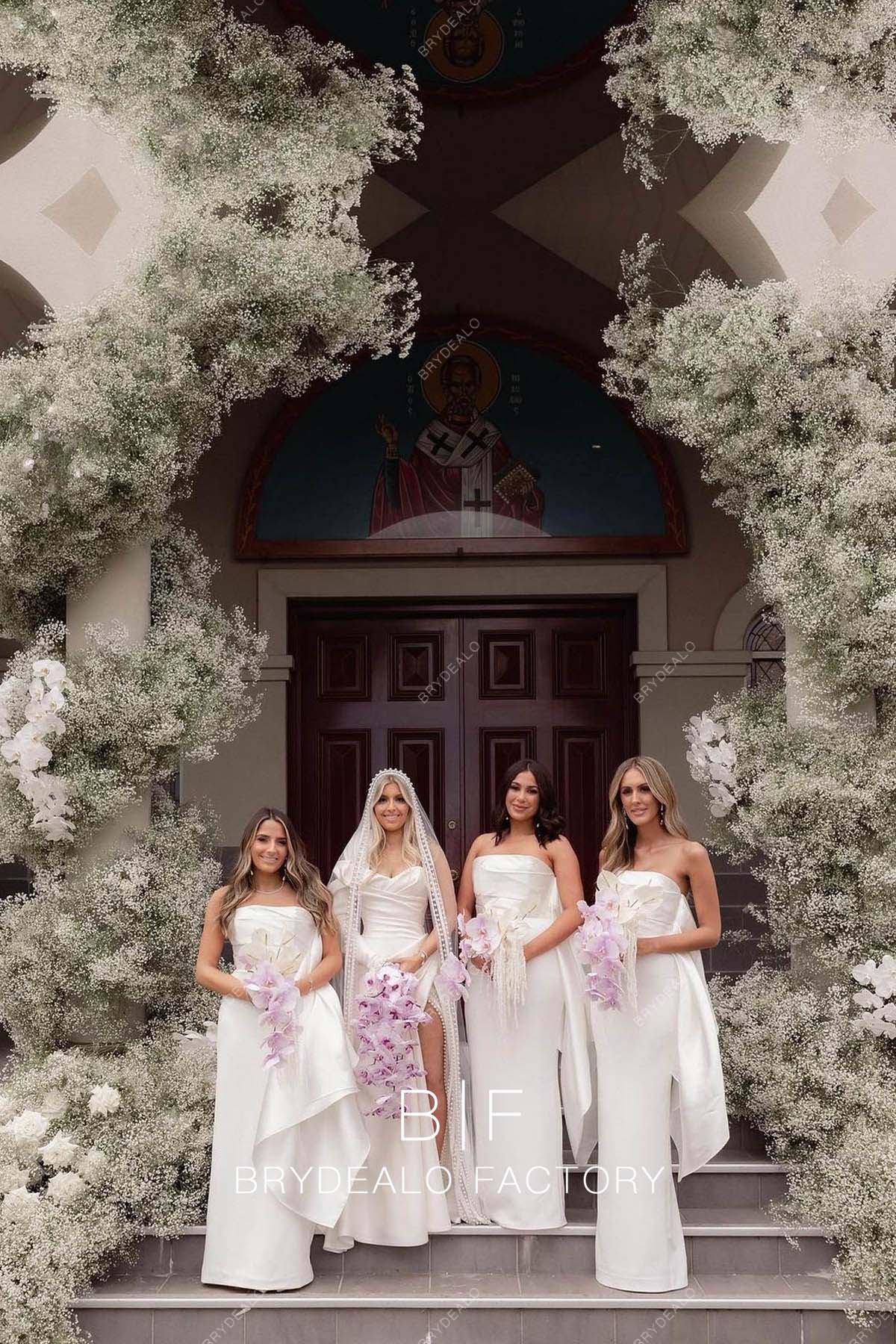 strapless satin sheath elegant bridesmaid dress