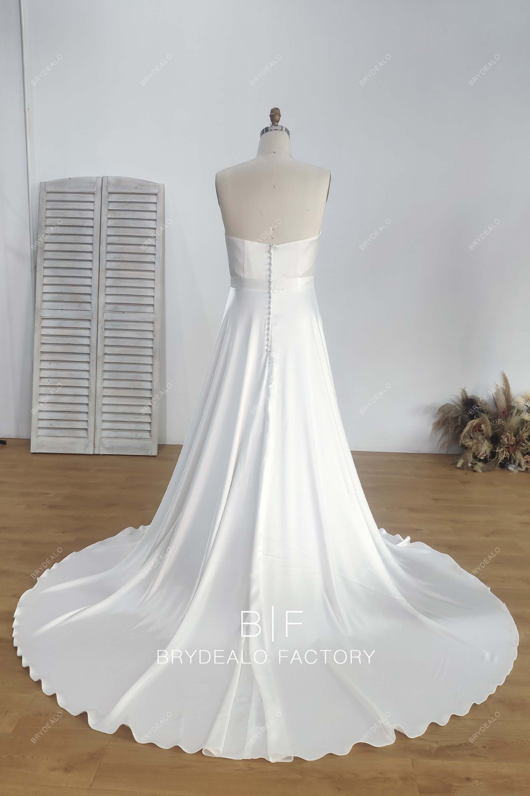 Long Train Elegant Satin Destination Wedding Dress