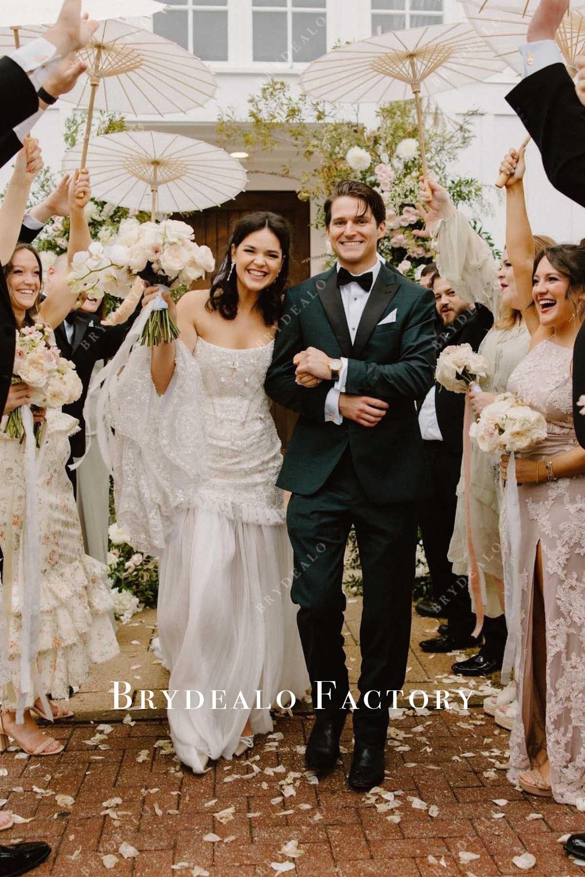 strapless scoop neck wedding dress