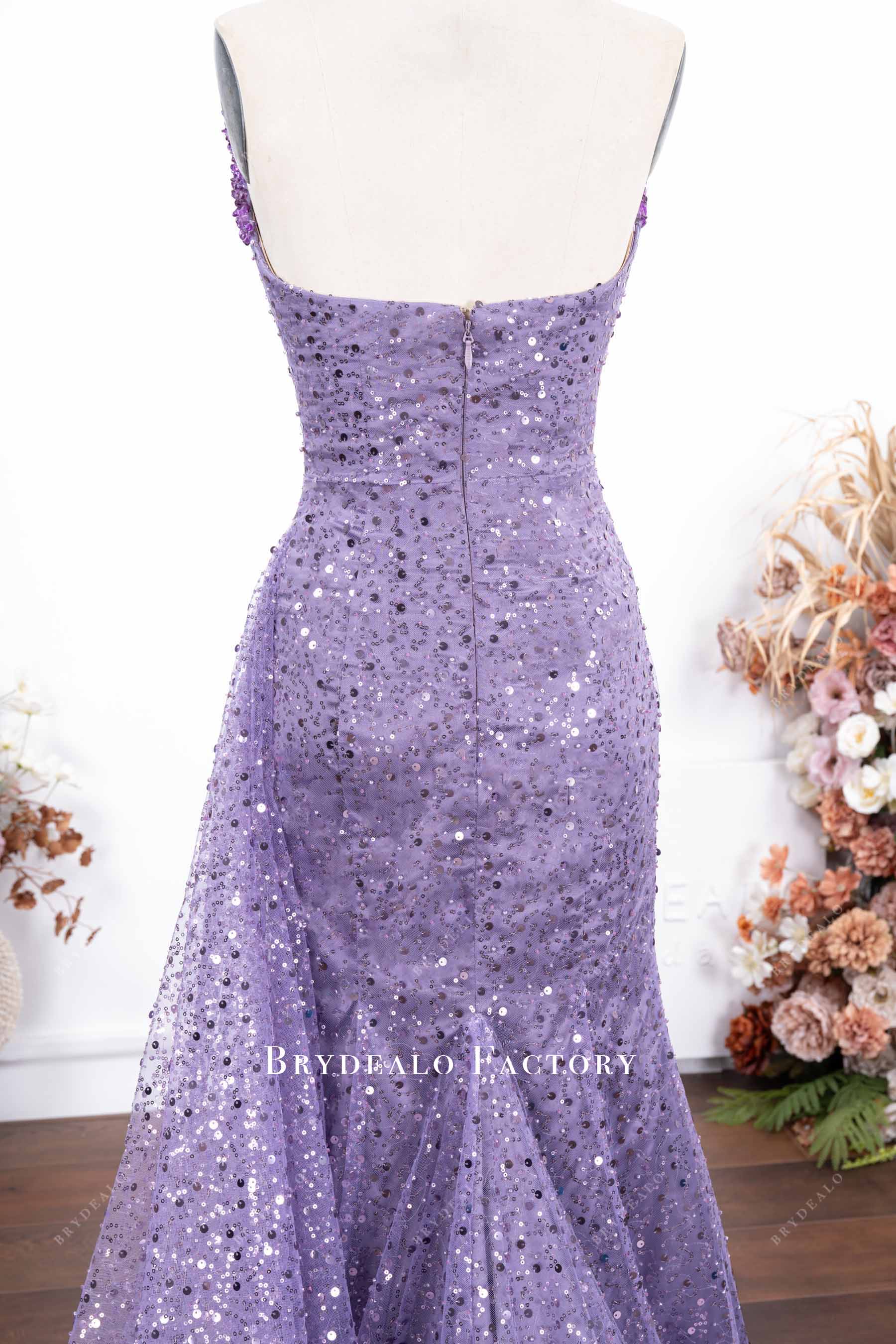 Lavender Sparkly Sequin Slit Side Panel Prom Dress
