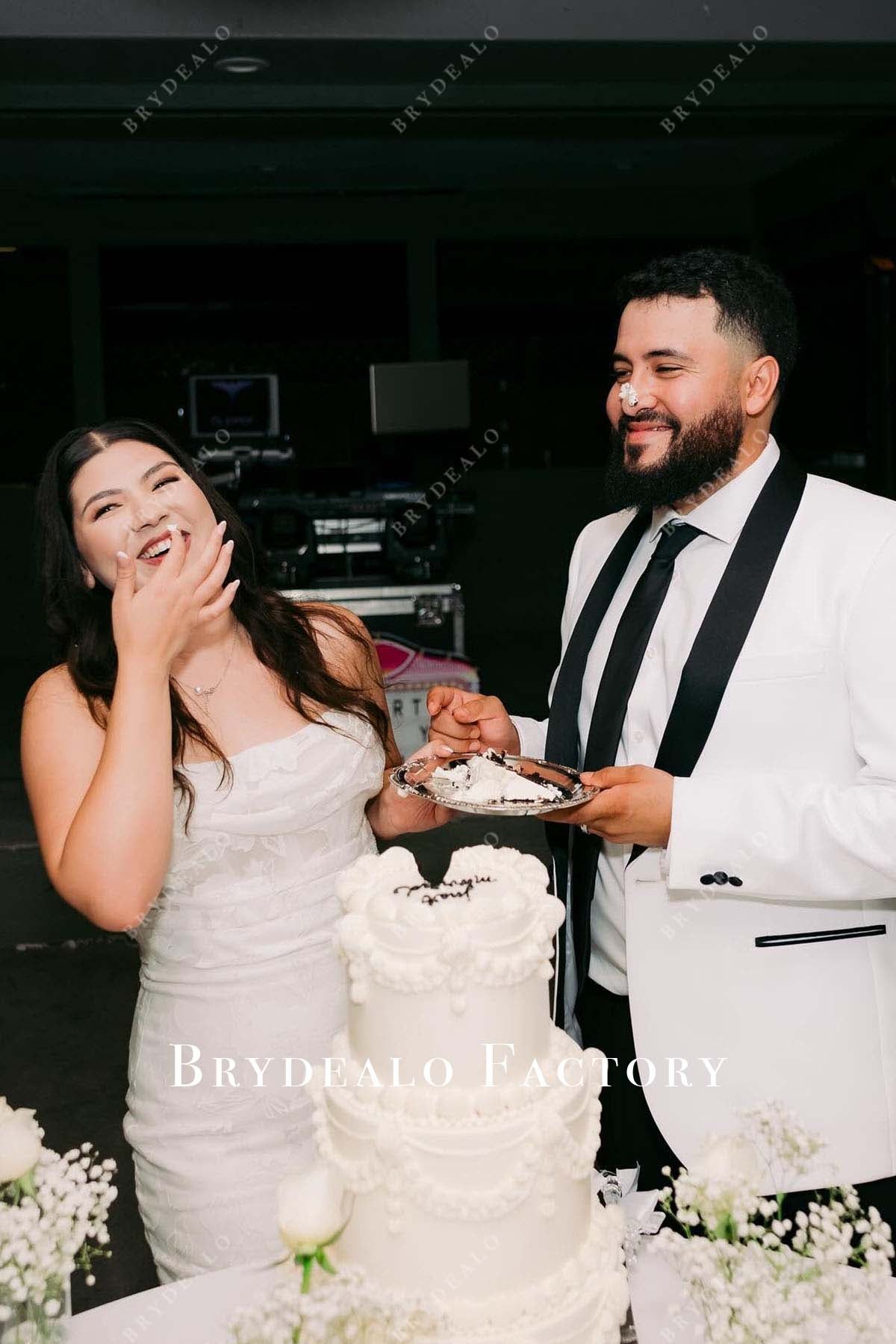 strapless straight across mermaid wedding dress