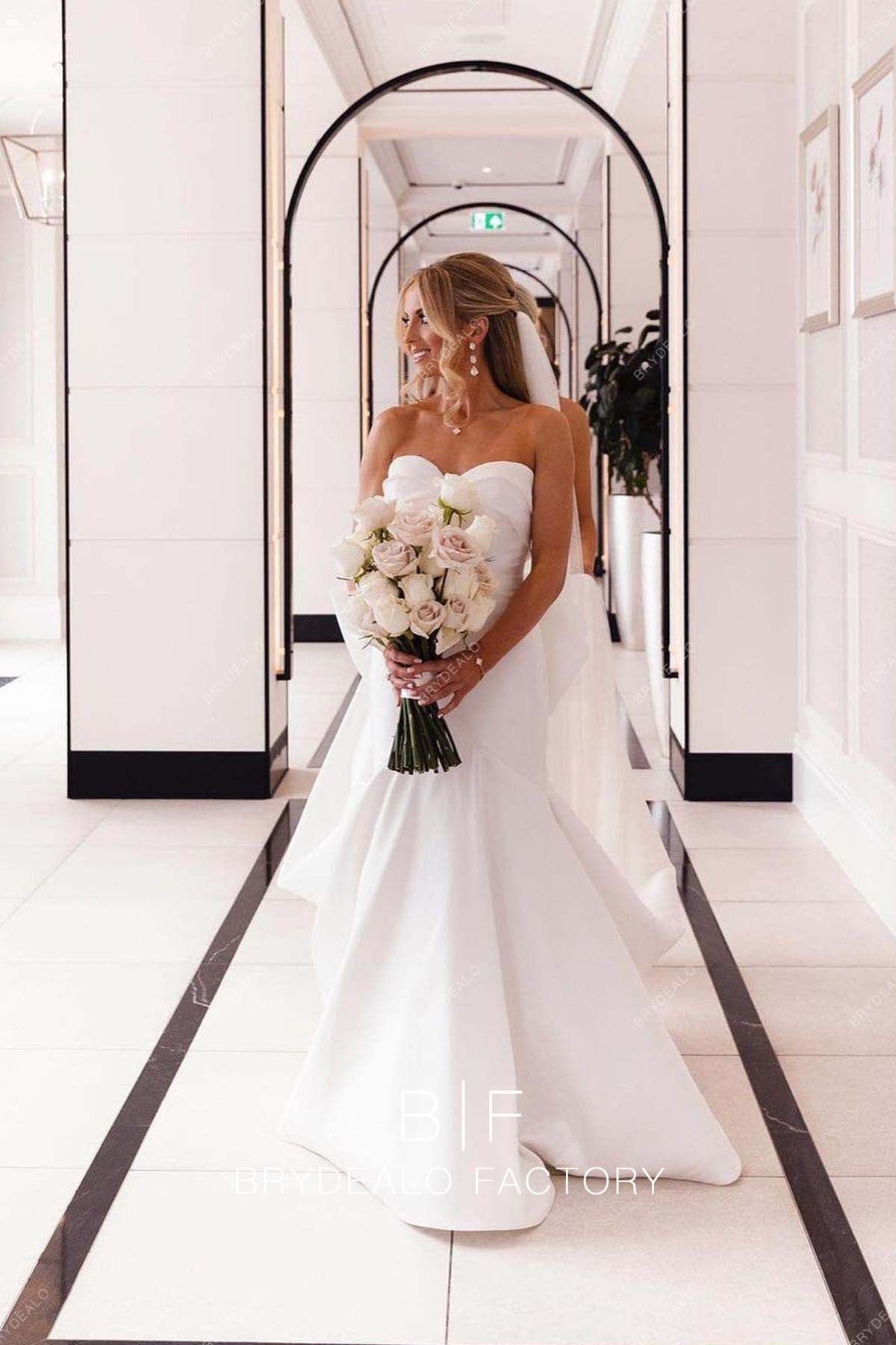 Strapless Satin Sweetheart Neck Mermaid Pretty Big Bow Bridal Dress