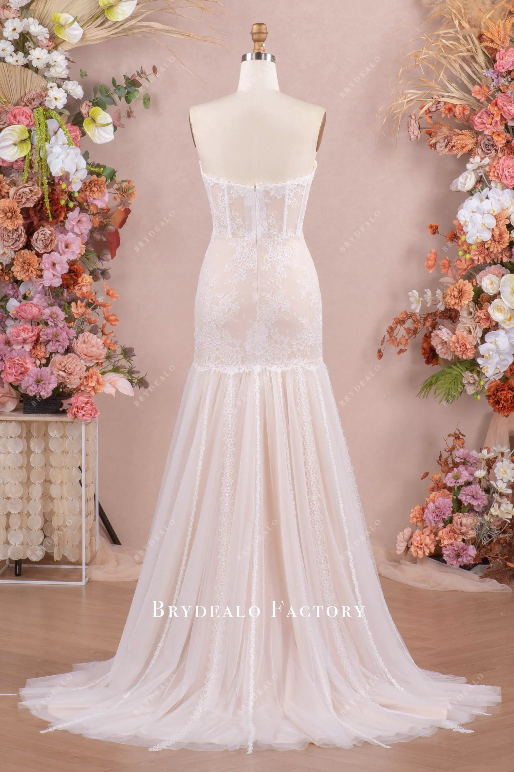 strapless trumpet tassel wedding dress