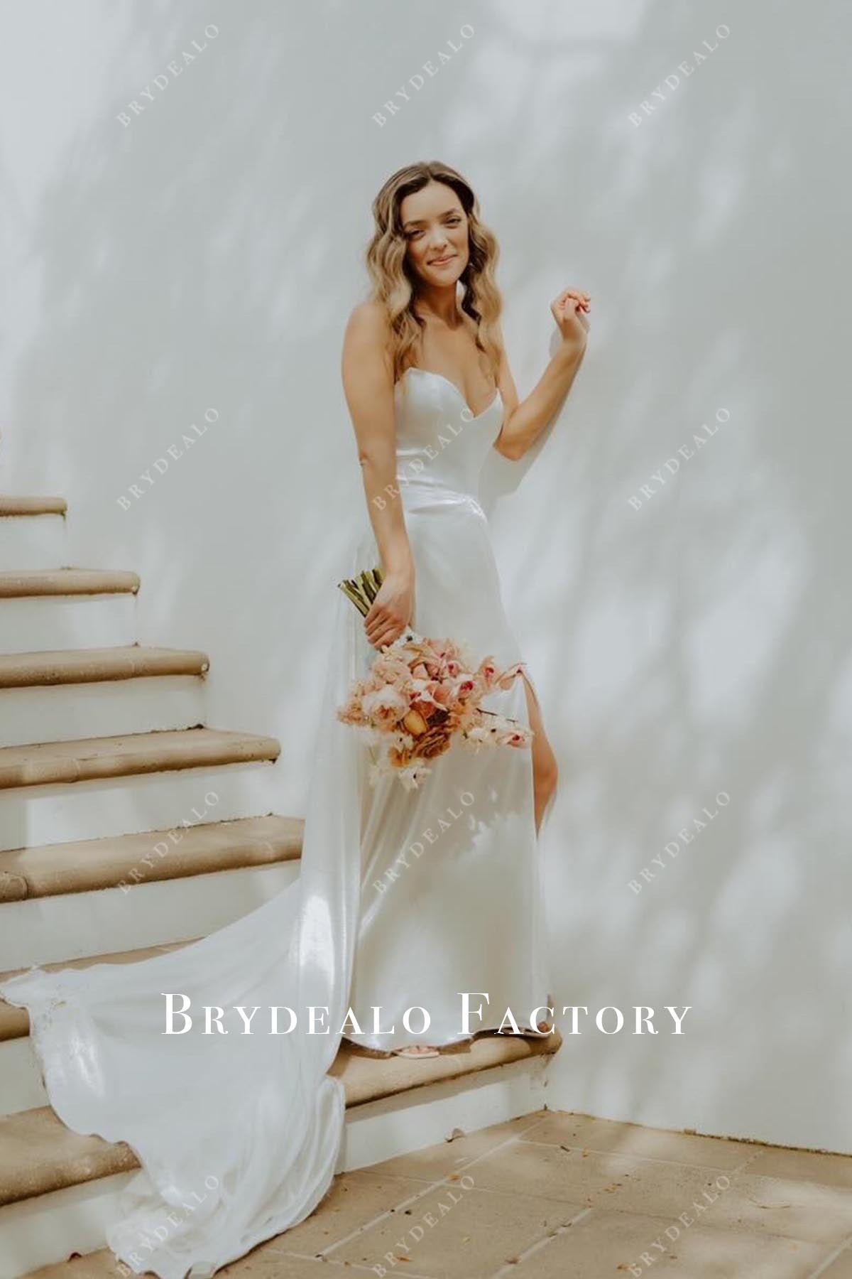 strapless v neck wedding dress