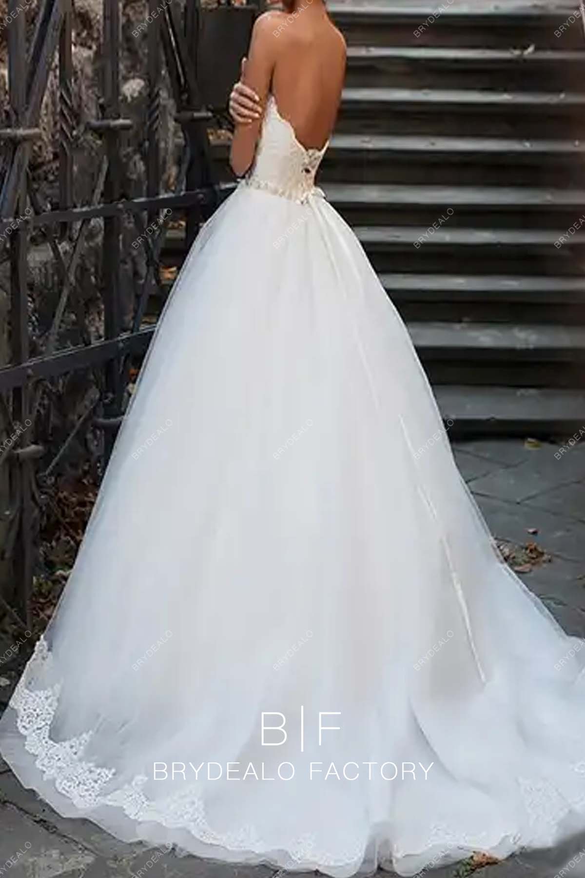 Open Back Long Train Ball Gown Rustic Wedding Dress
