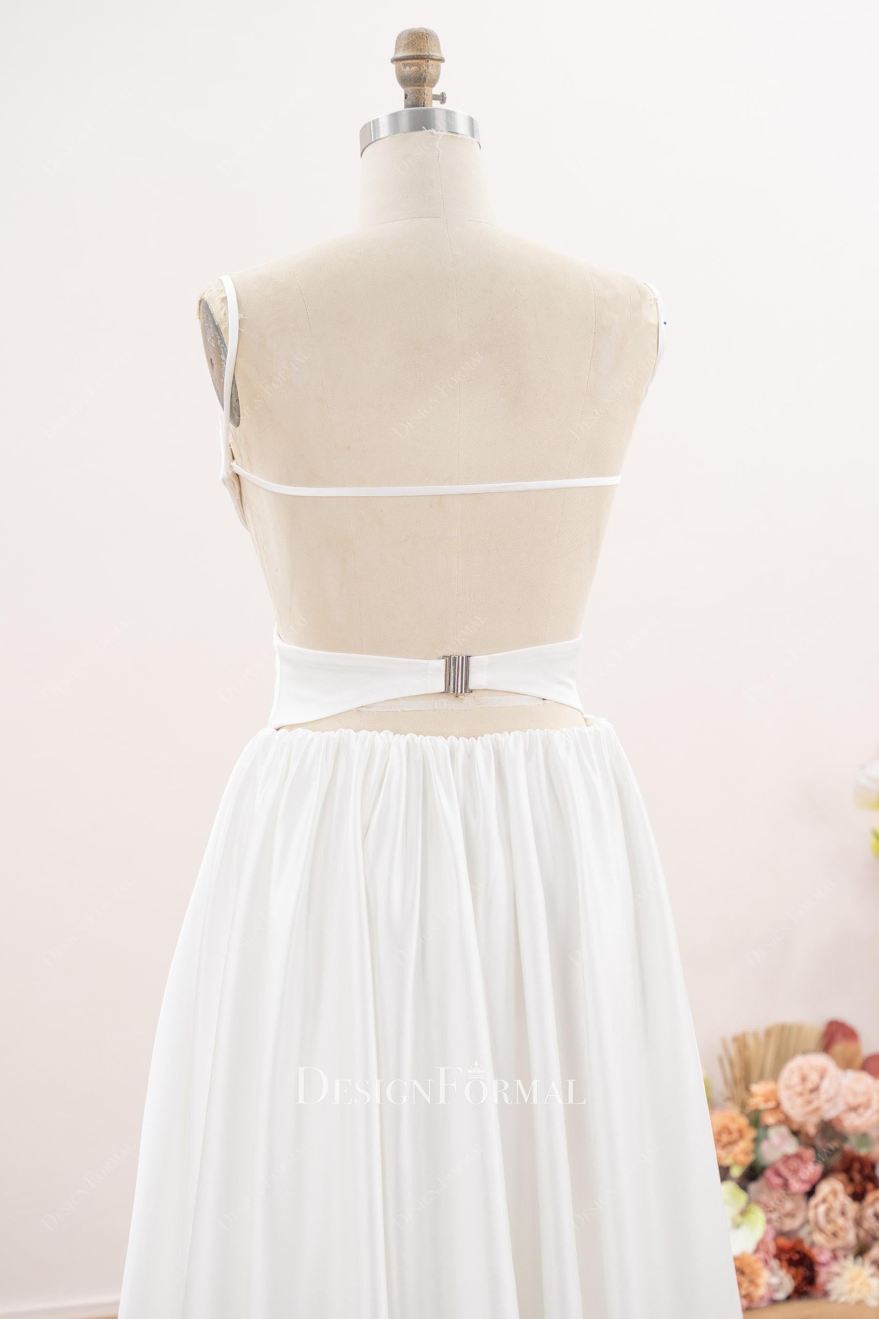 straps back satin wedding dress